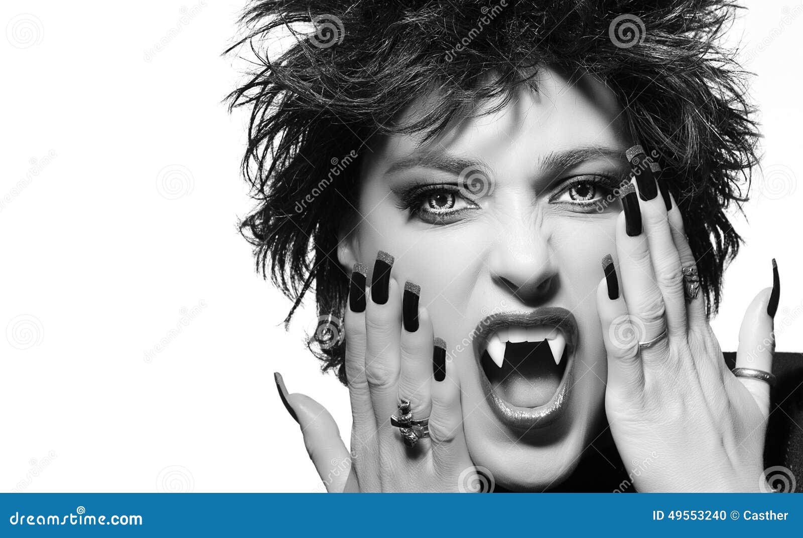 Female Vampire Screaming. Monochrome Beauty Fashion Portrait Stock ...