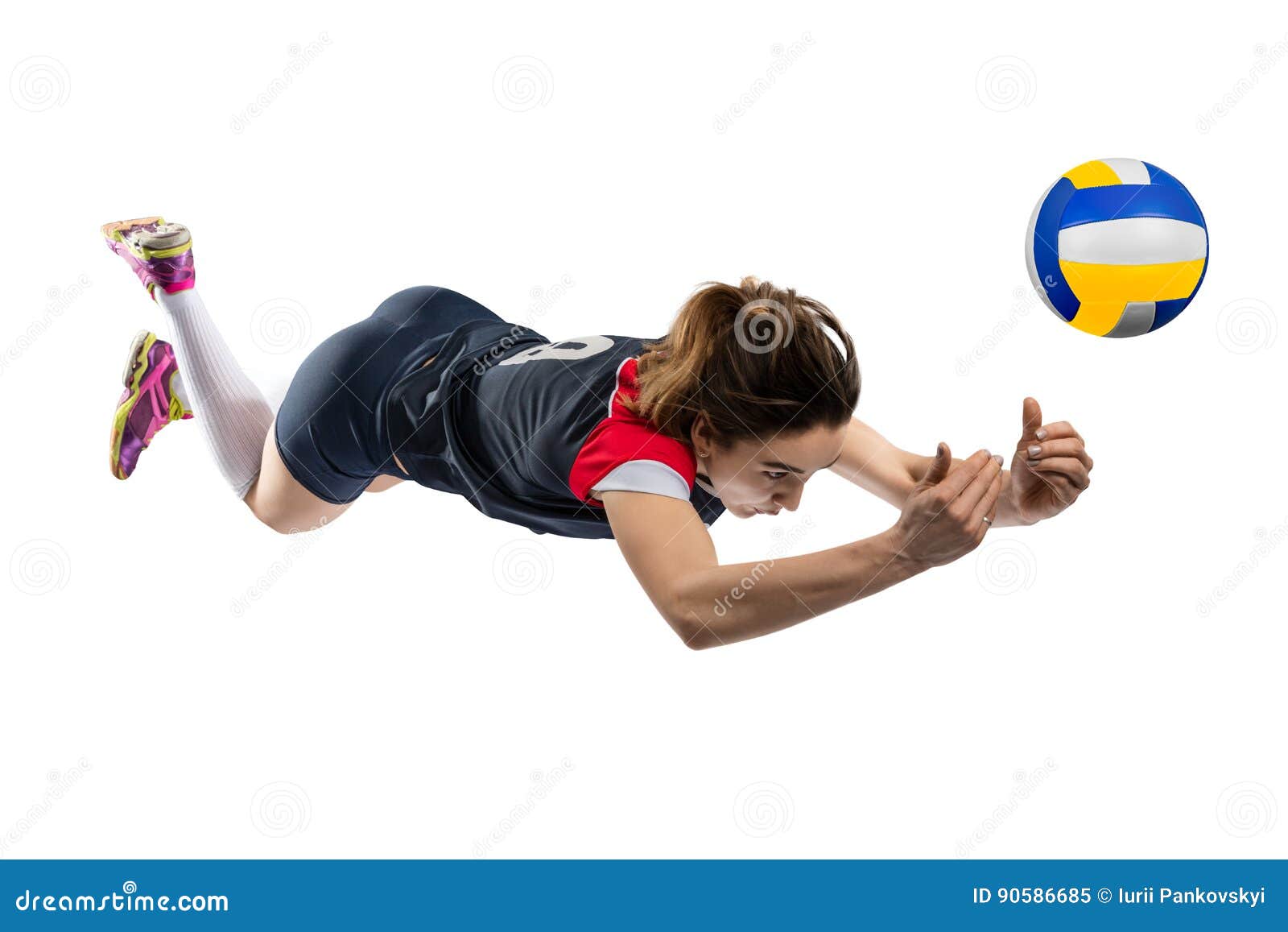 Female Volleyball Player Reaching the Ball Isolated Stock Image - Image ...