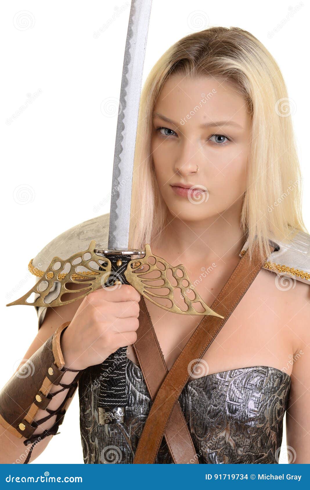 Female Warrior Holding Sword Stock Photo Image of fantasy, aggressive