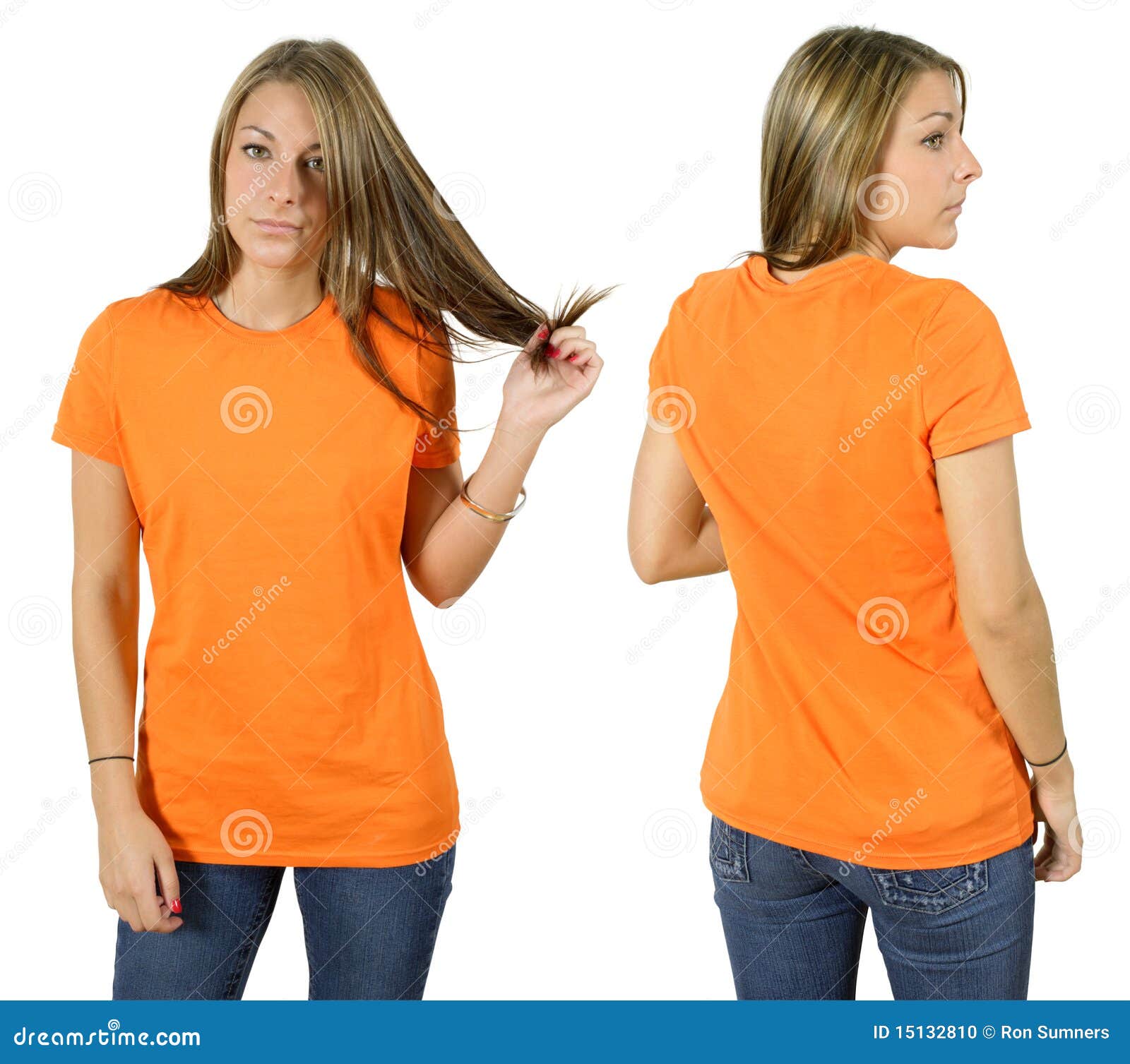Female Wearing Blank Orange Shirt Stock Photo Image of hair, space