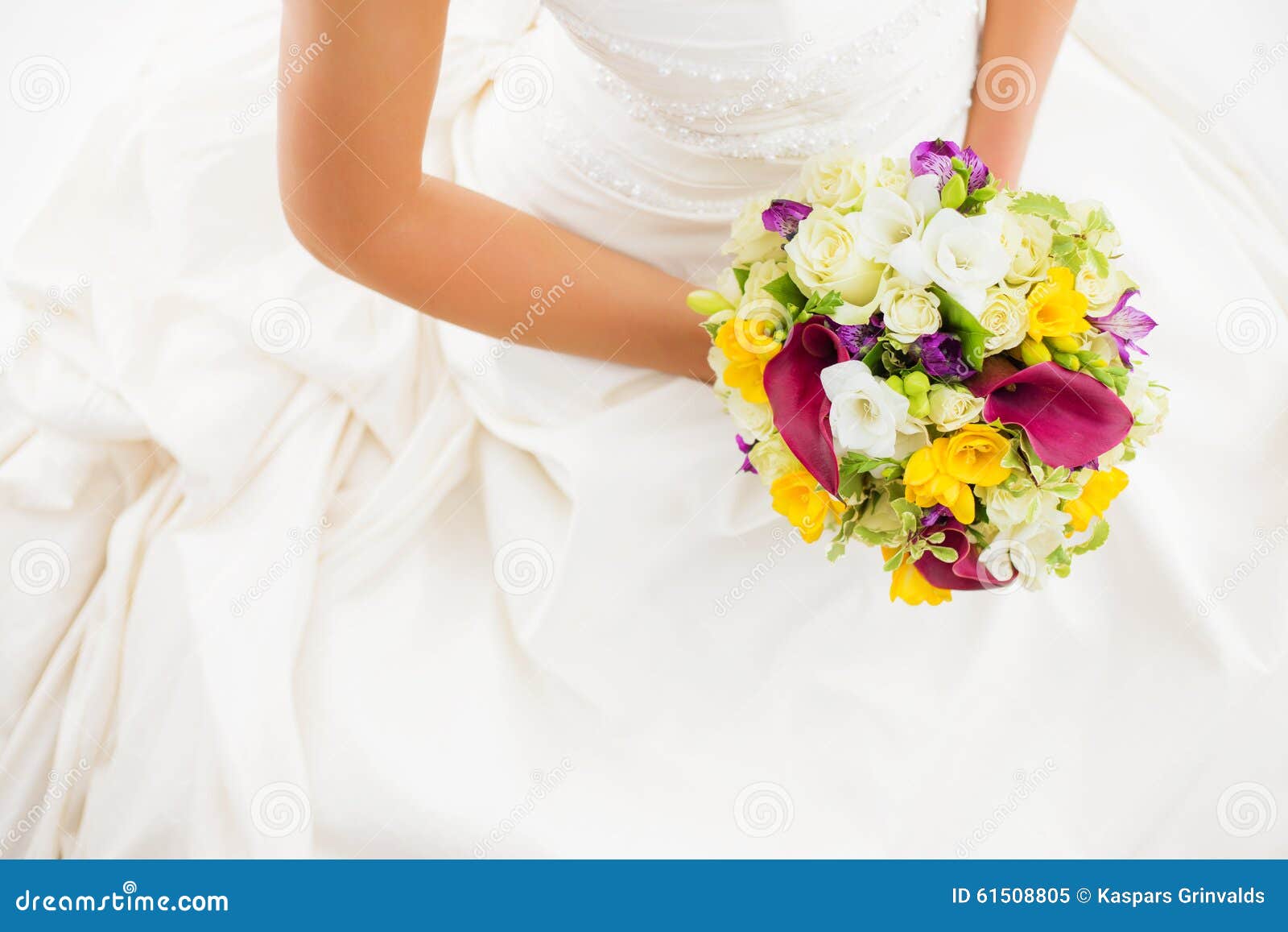 Female in White Wedding Dress Holding Flowers Stock Image - Image of ...