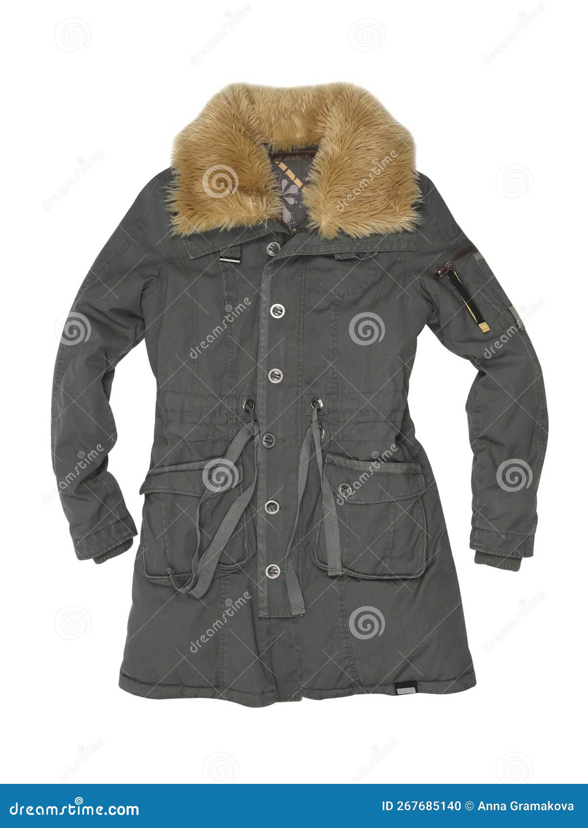 Female Winter Grey Down Jacket with Hood Stock Photo Image of protection, grey 267685140