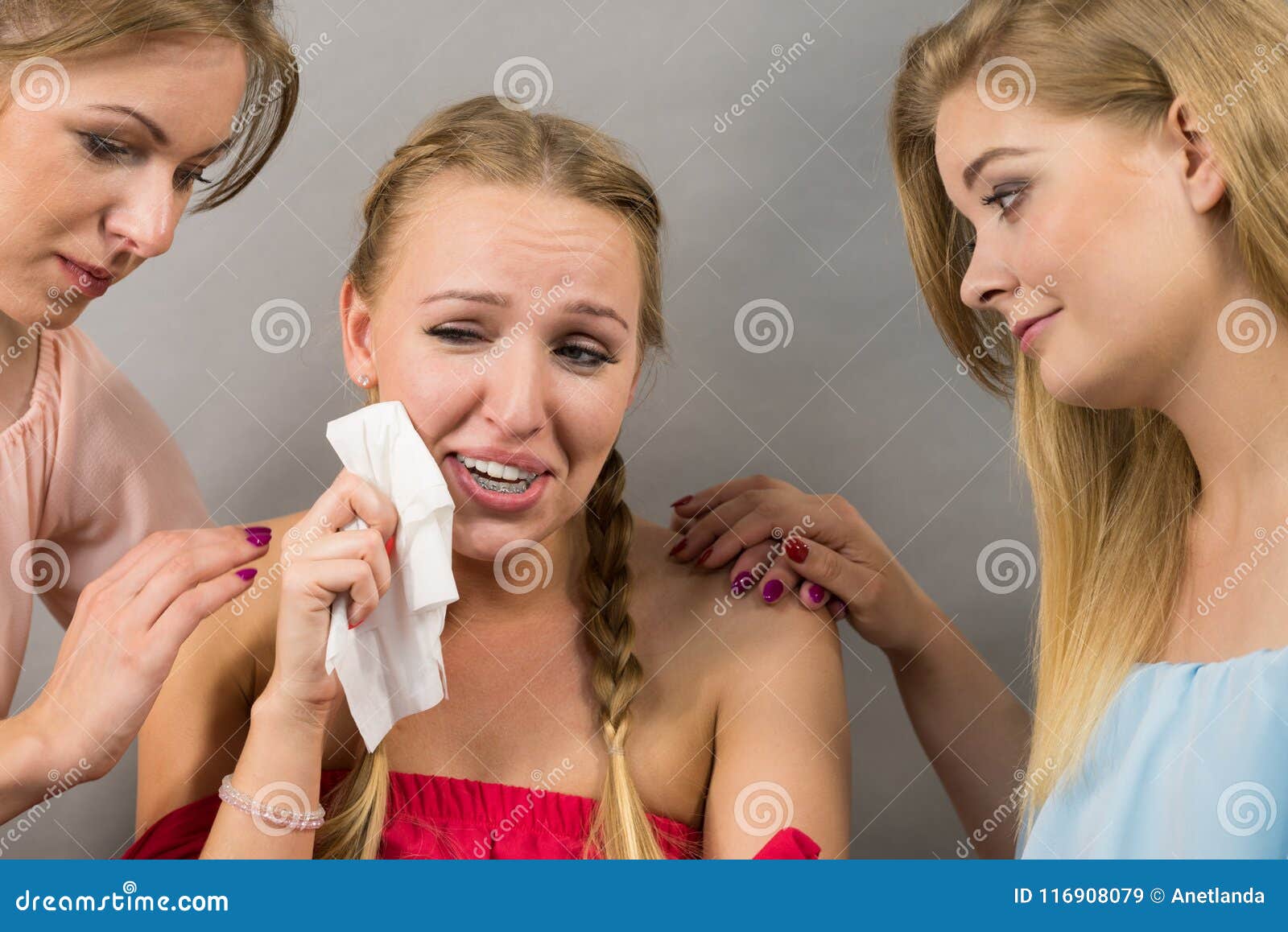 Friends Helping Sad Woman Stock Image Image Of Nose 116908079 