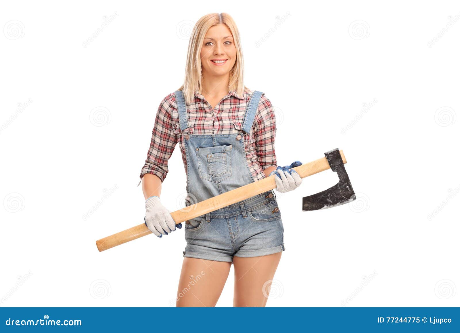 Female Worker Holding an Axe Stock Image Image of logger, blond 77244775