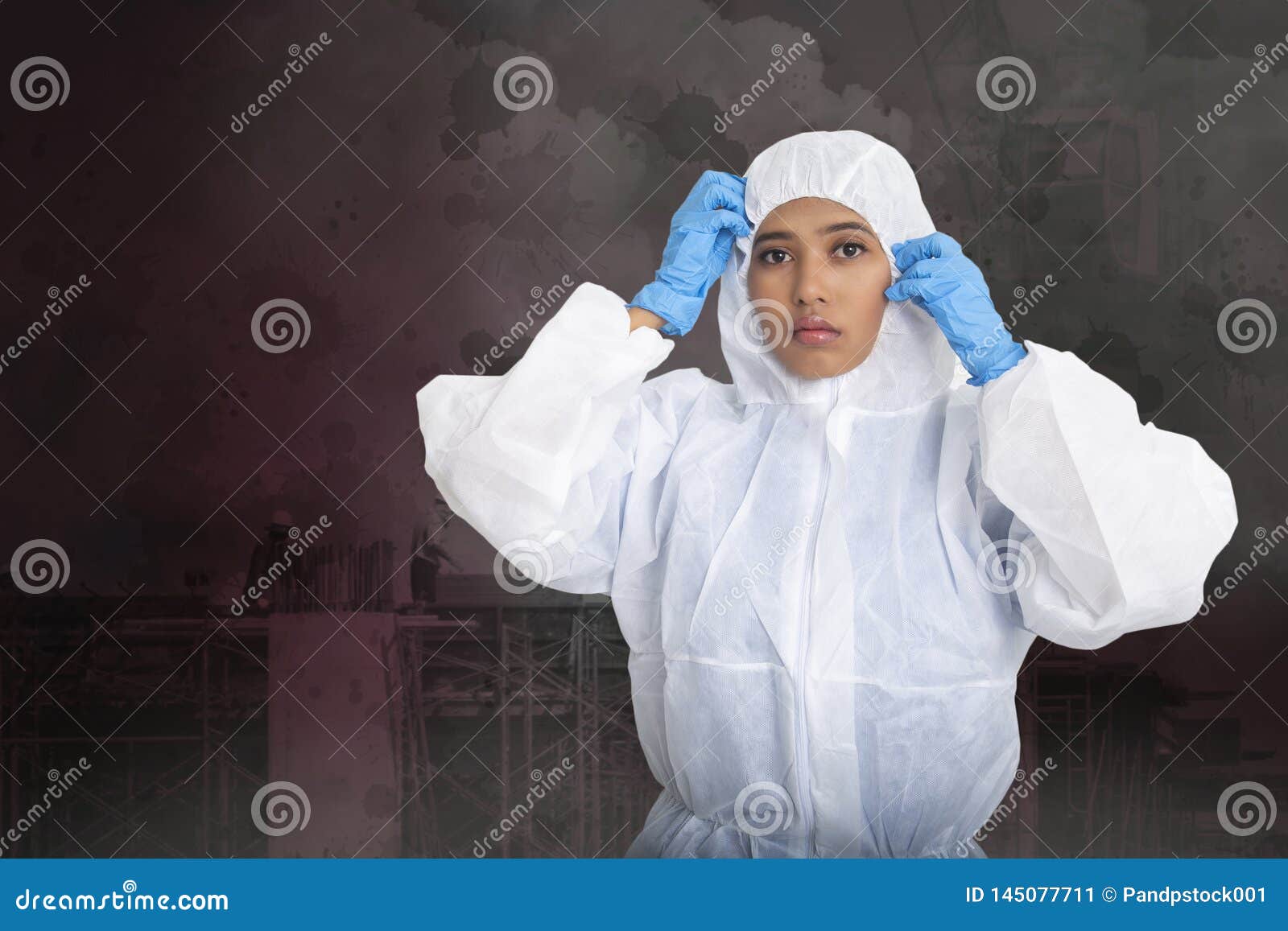 Female Worker in Pollution Protection Suit Stock Image - Image of ...