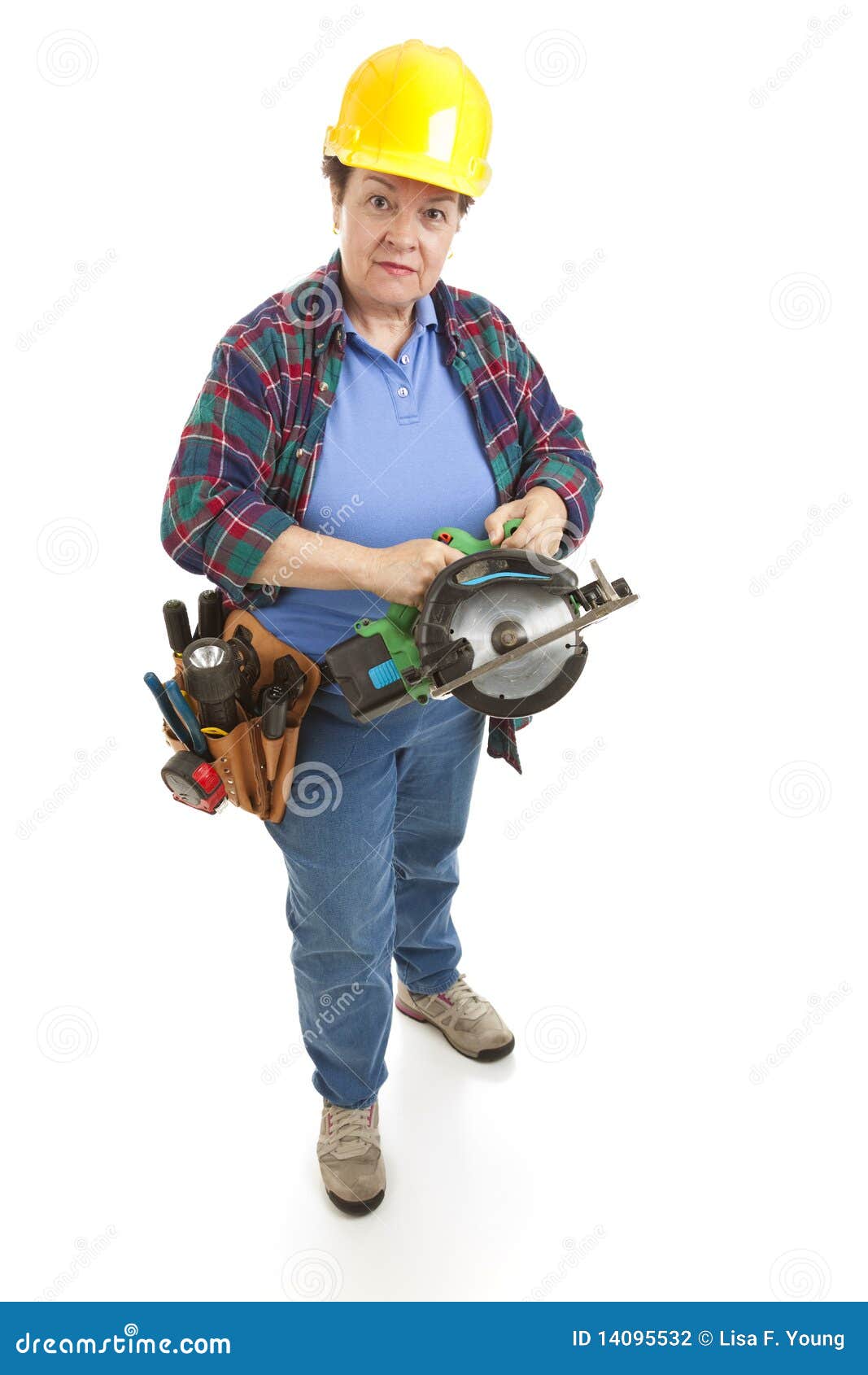 Female Worker Power Saw stock photo. Image of body, mature 14095532