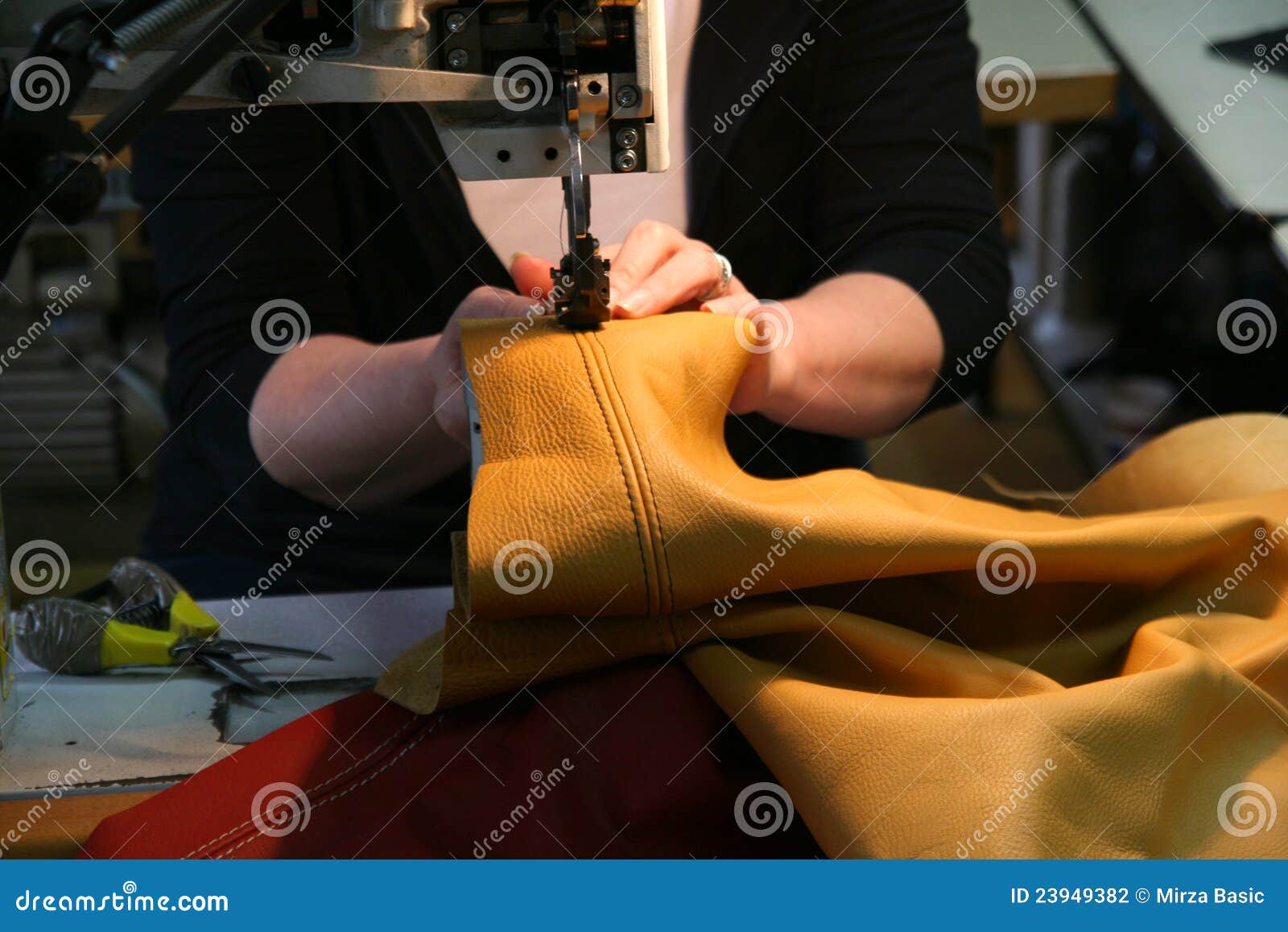 Female Worker on Sewingmachine Crafting Leather Stock Photo Image of