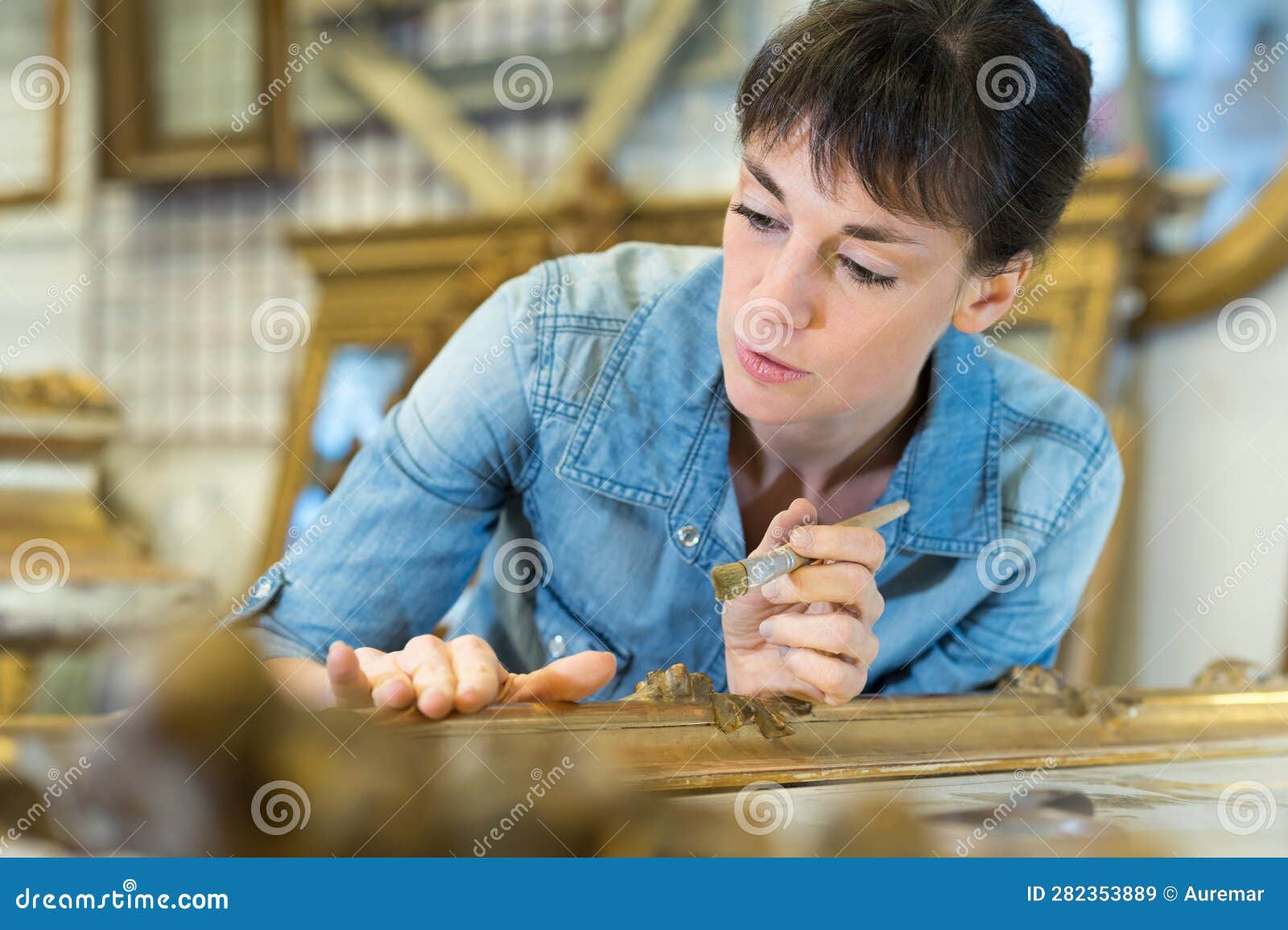 Female Workman in Picture Framing Stock Image Image of
