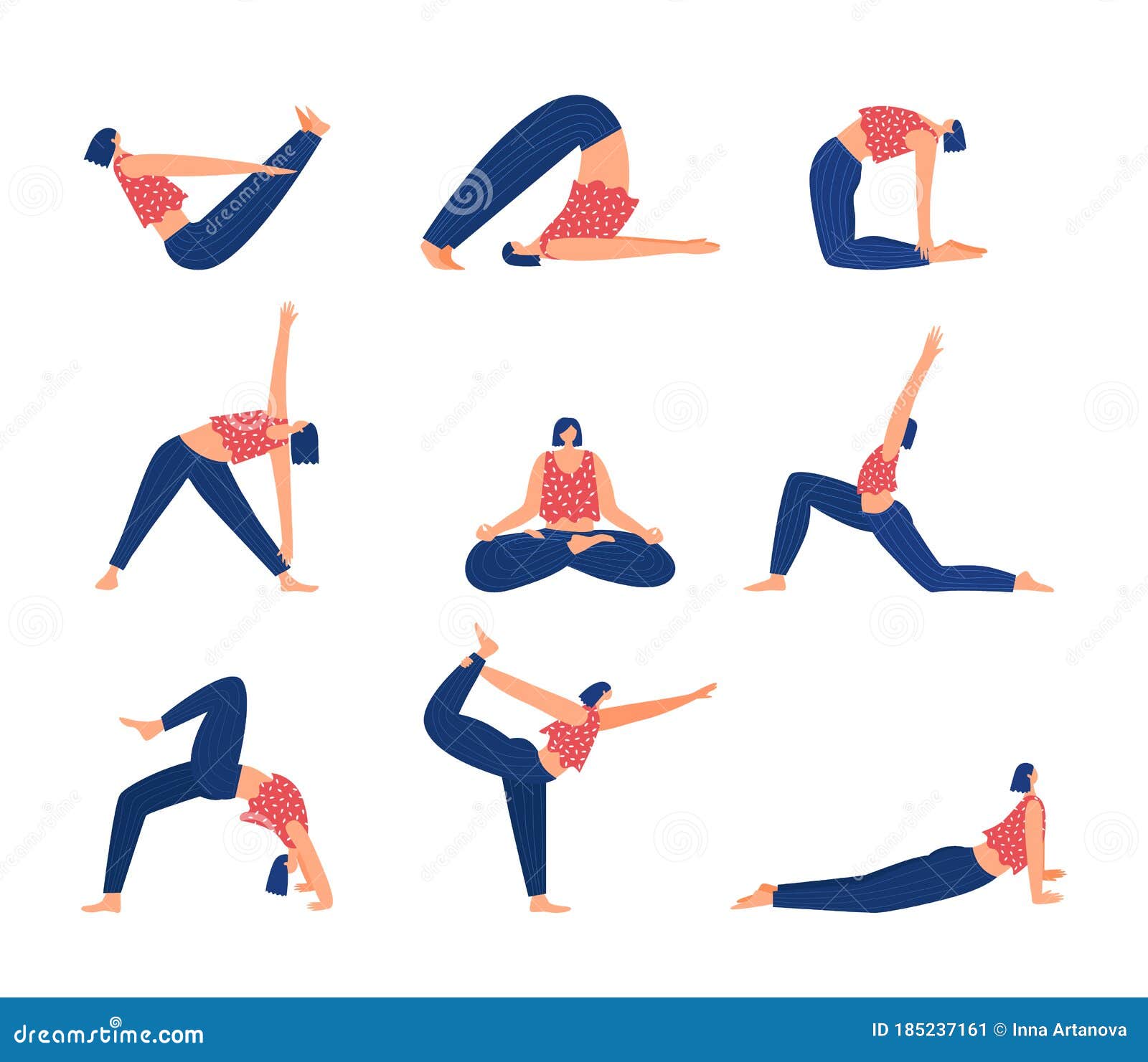 Female Yoga. Flat Cartoon Female Characters. Vector Illustration. Stock ...