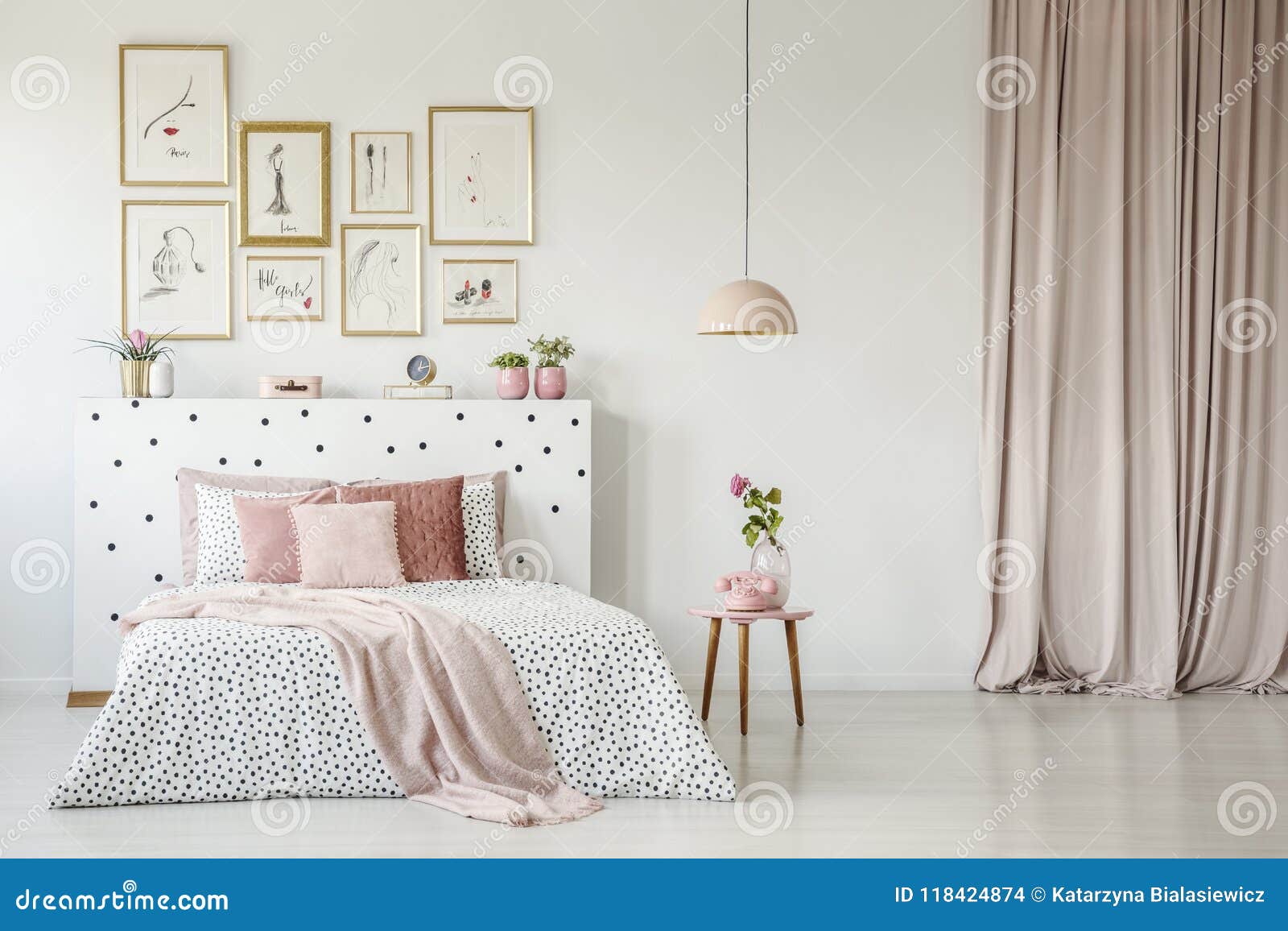 Feminine Bedroom Interior With Gallery Stock Photo Image Of Plant Bedding 118424874