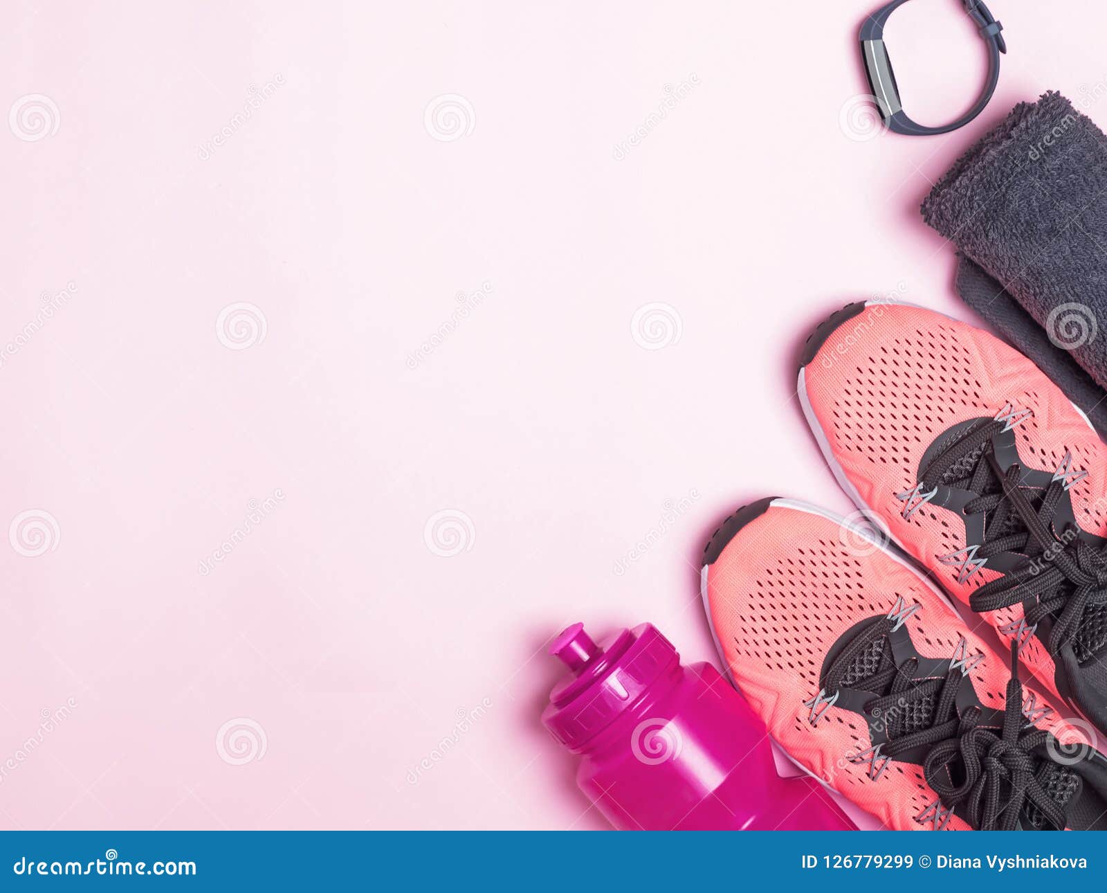 Feminine Fitness Sneakers and Bottle Water. Stock Image of soft, clothes: 126779299