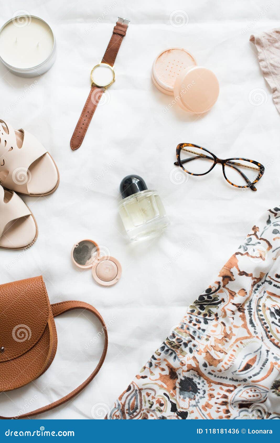 Feminine Flat Lay, Fashion Bloggers Beauty Objects Stock Photo - Image ...