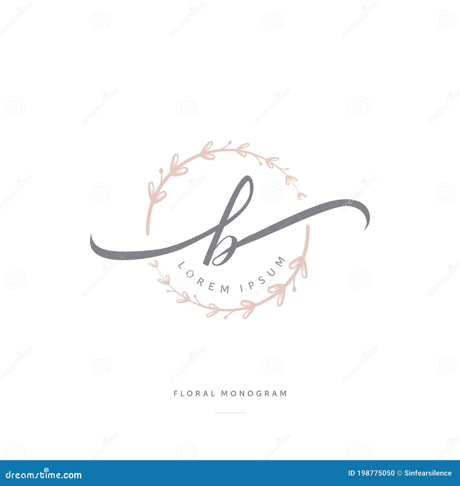 feminine floral letter b. beautiful caligraphic monogram flourish leaf boutique logo  template stock 