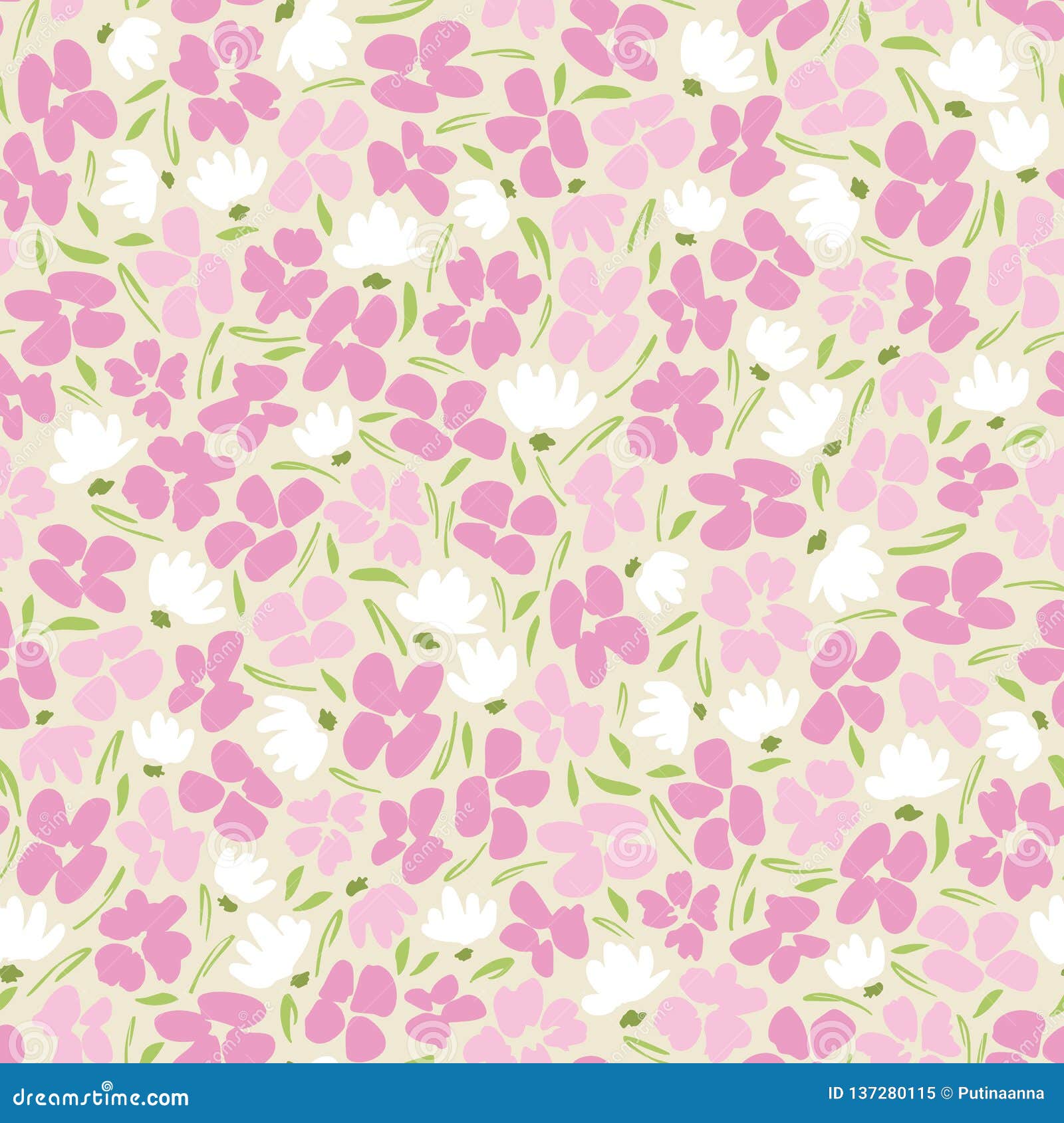 pastel colored graphic ditsy gestural blooms and foliage on white background  seamless pattern. floral texture