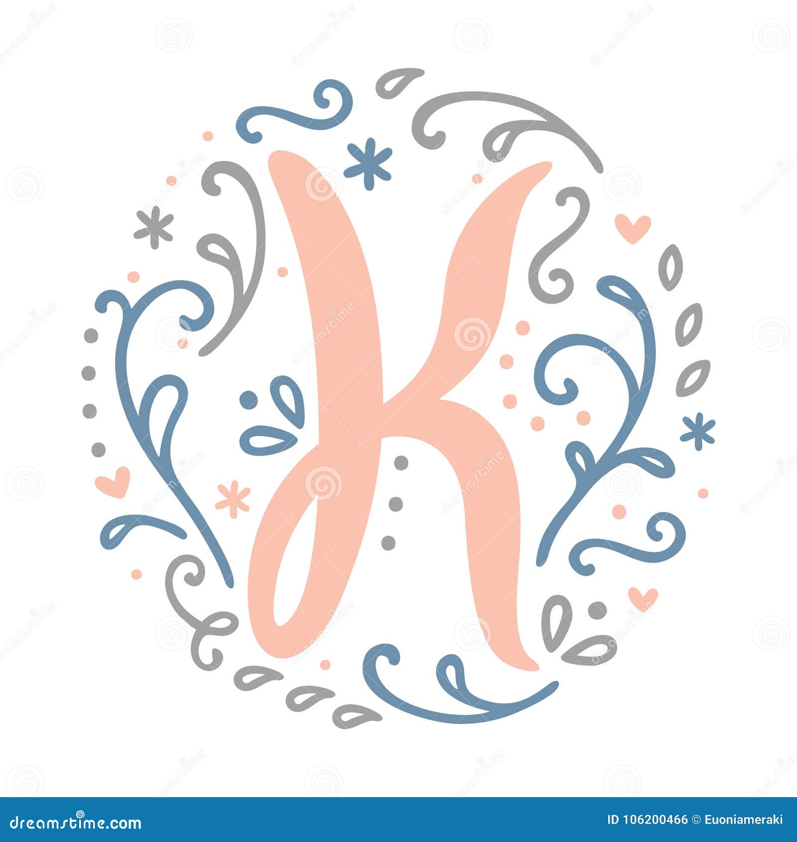 Feminine Monogram Design ` K ` Letter Alphabet - Art Nouveau Style ...