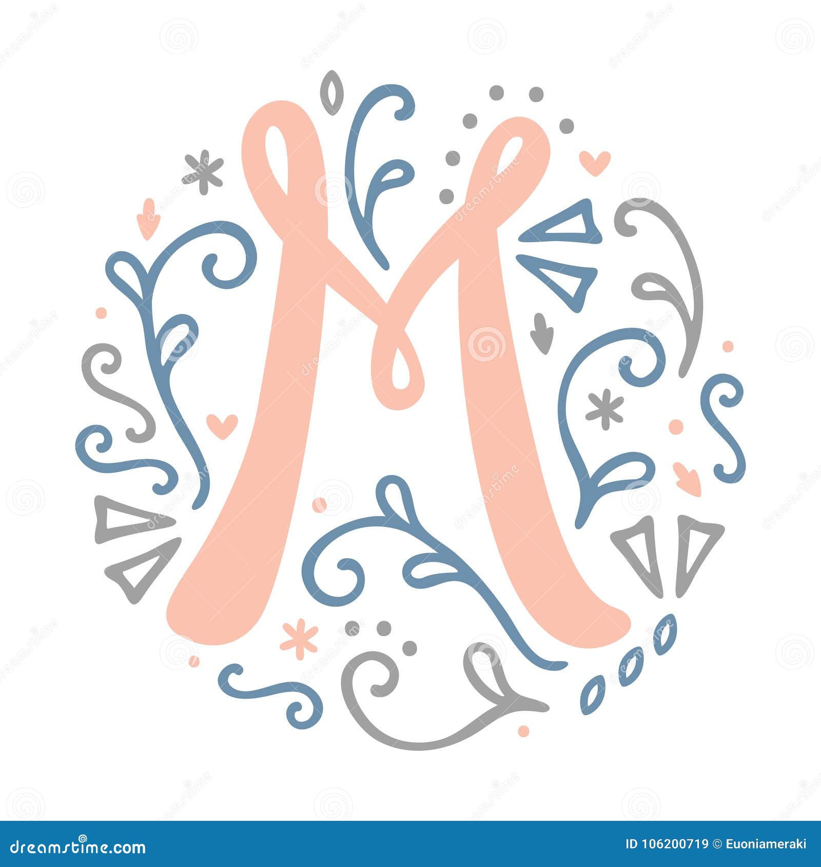 Feminine Monogram Design ` M ` Letter Alphabet - Art Nouveau Style ...