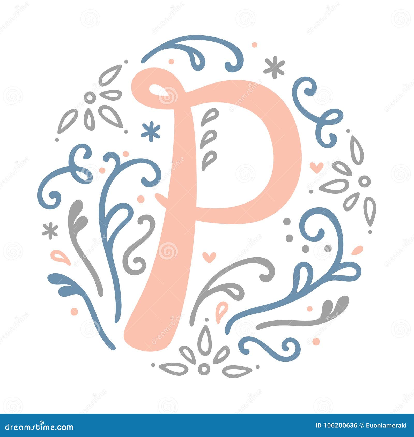 Feminine Monogram Design ` P ` Letter Alphabet - Art Nouveau Style ...