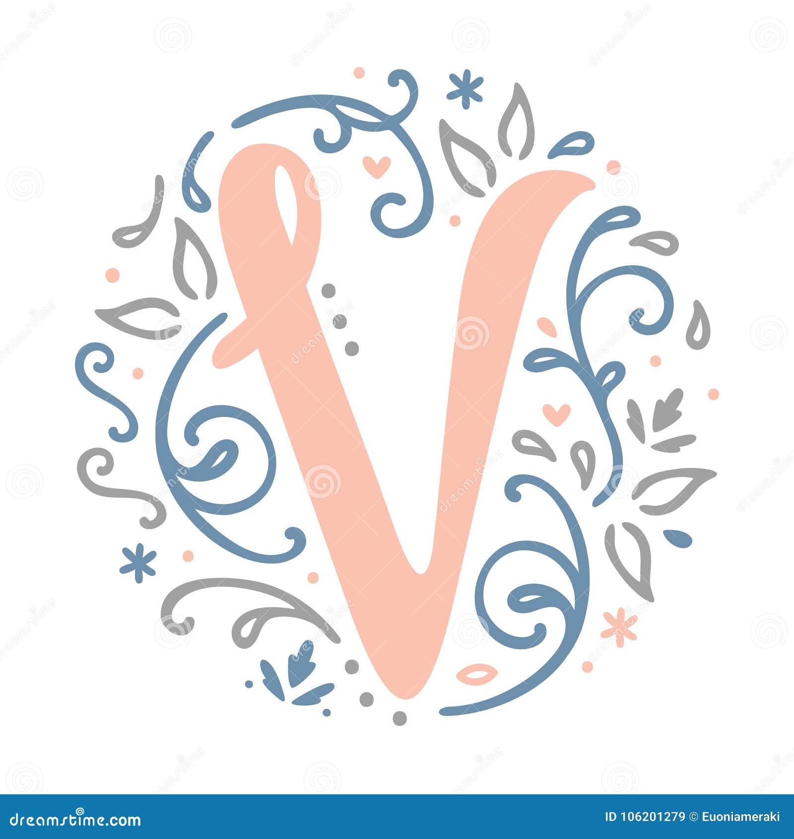 Feminine Monogram Design ` V ` Letter Alphabet - Art Nouveau Style ...