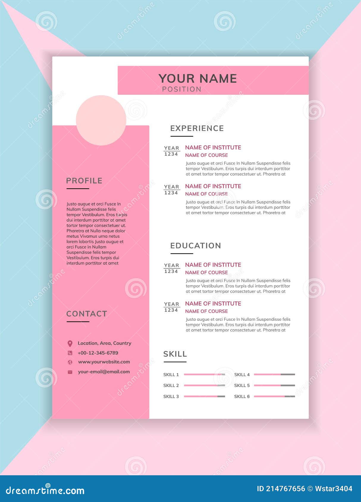 feminine-resume-cv-template-in-pink-color-stock-vector-illustration