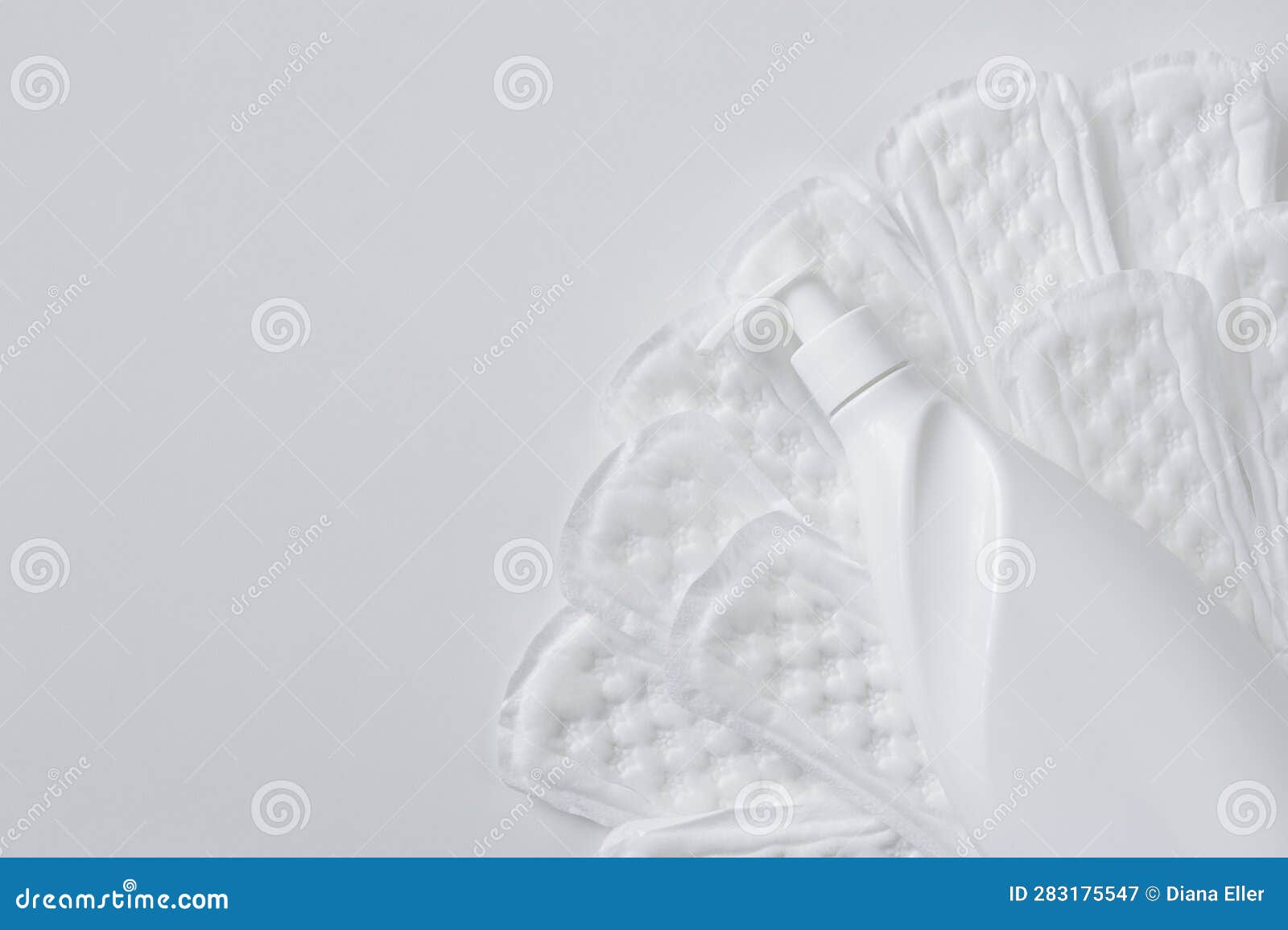 Feminine Sanitary Pads and Liquid Intimate Soap on a White Background