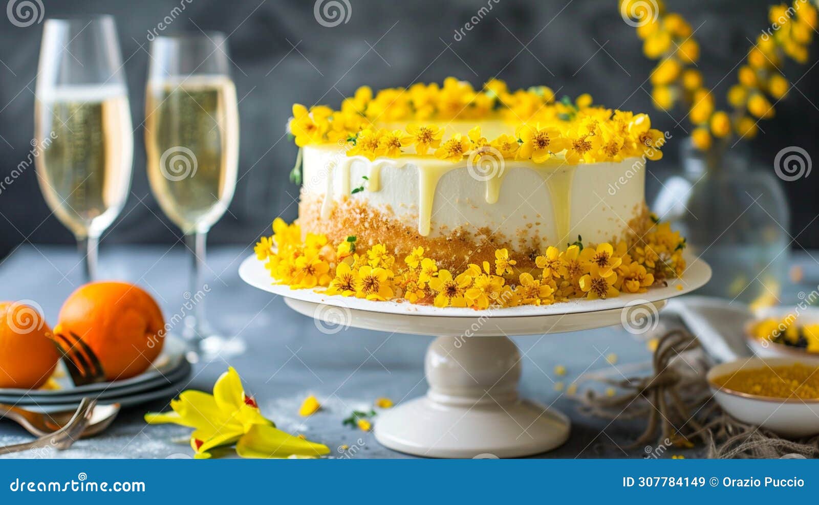 feminine taste: mimosa cake, artistic pastry creation for a sweet event