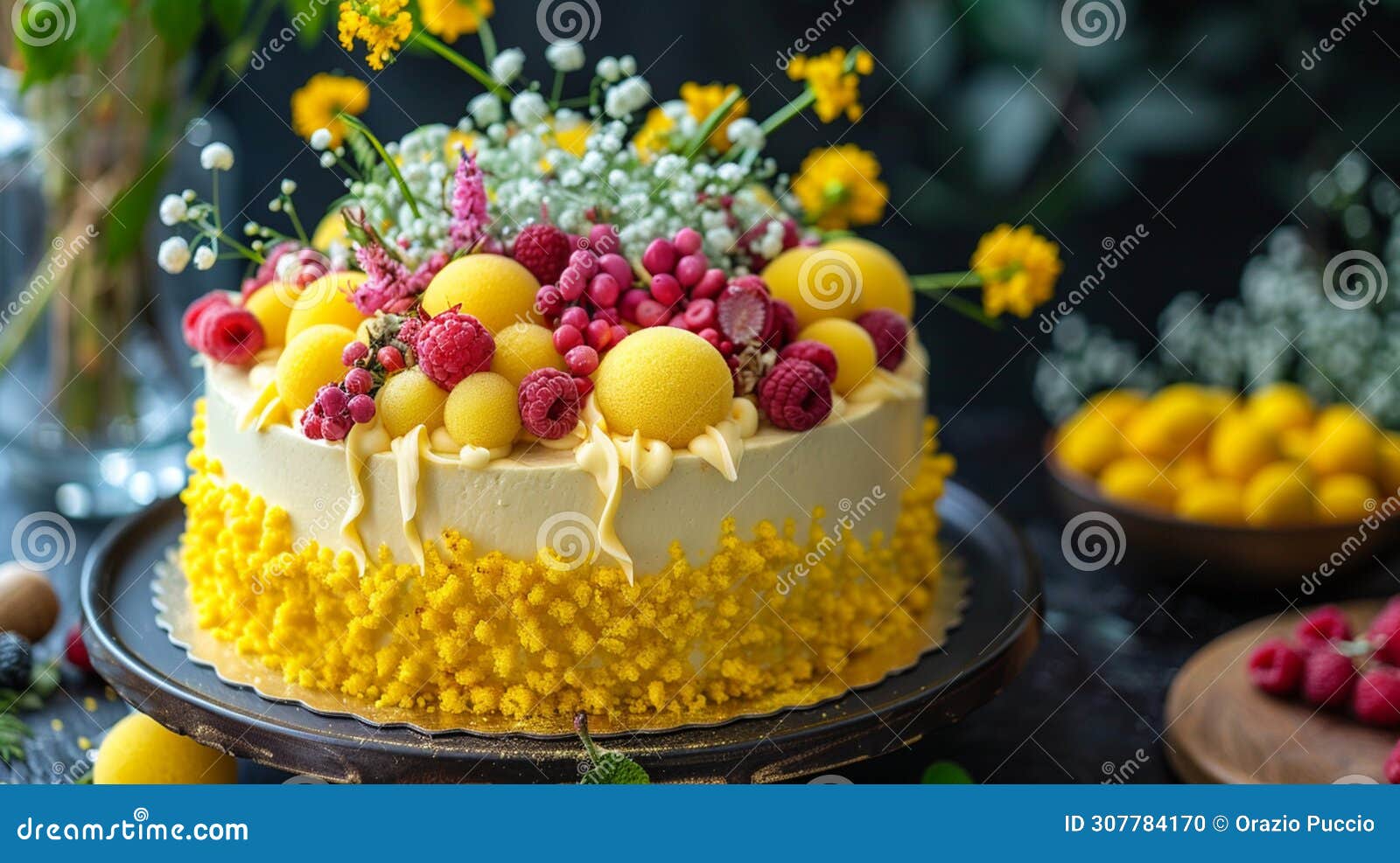 feminine taste: mimosa cake, artistic pastry creation for a sweet event