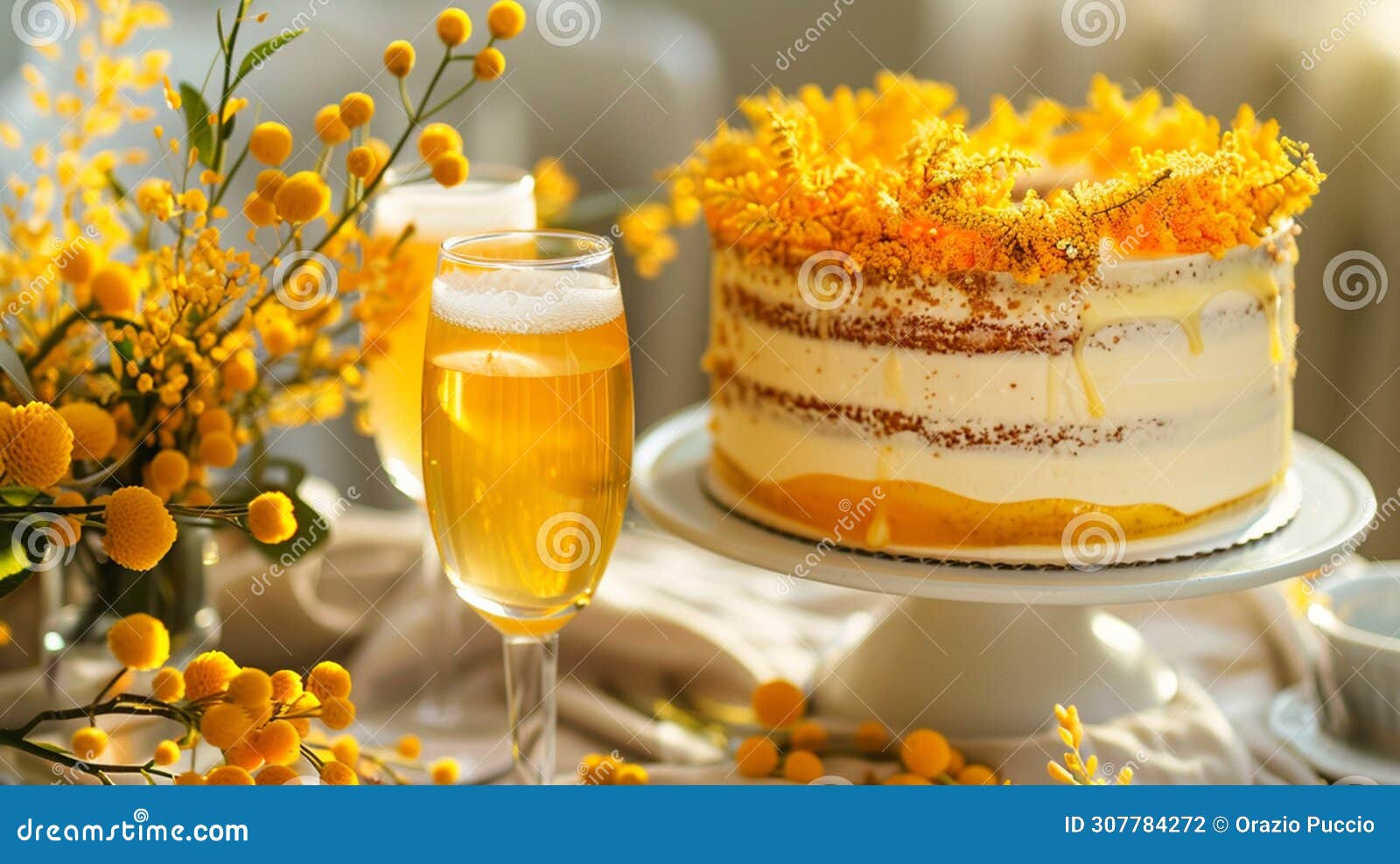 feminine taste: mimosa cake, artistic pastry creation for a sweet event