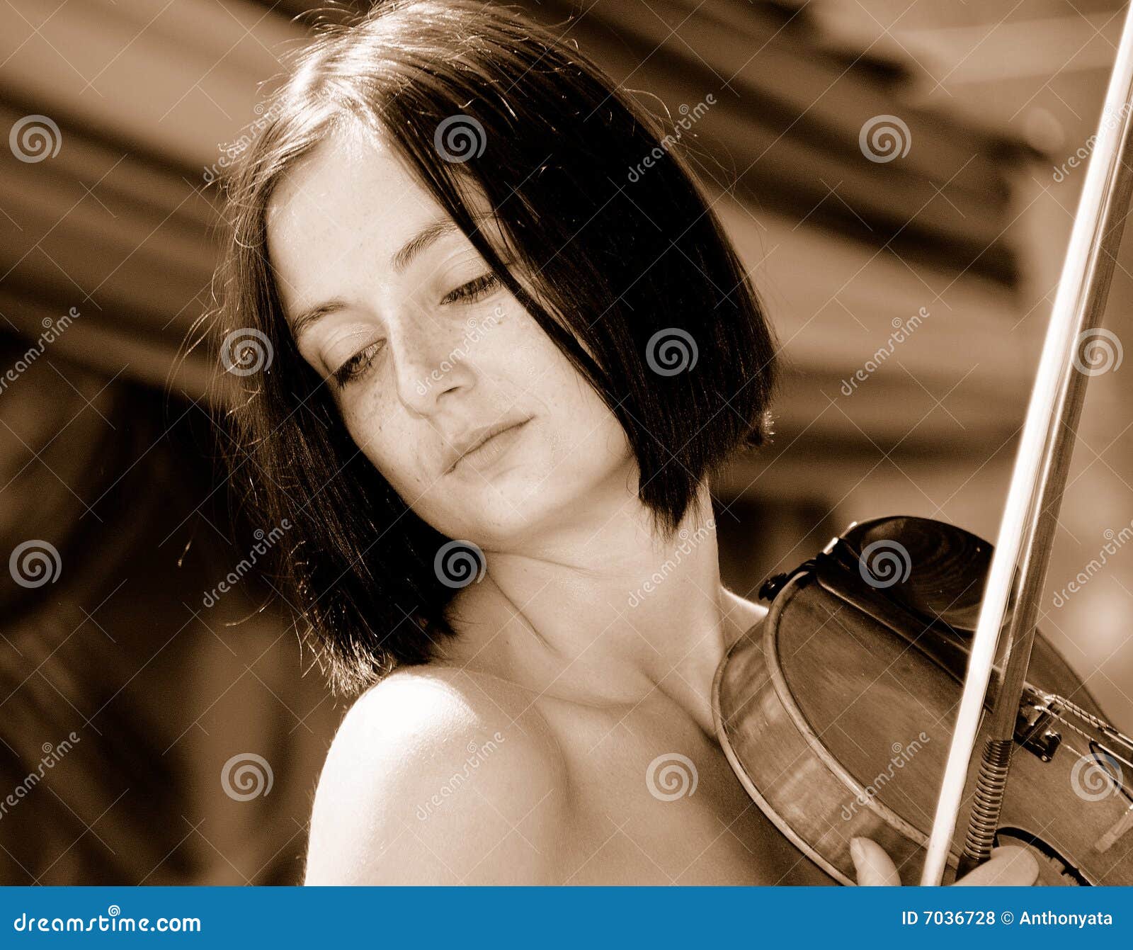 Feminine Violinist Pose stock photo. Image of active, hair 7036728