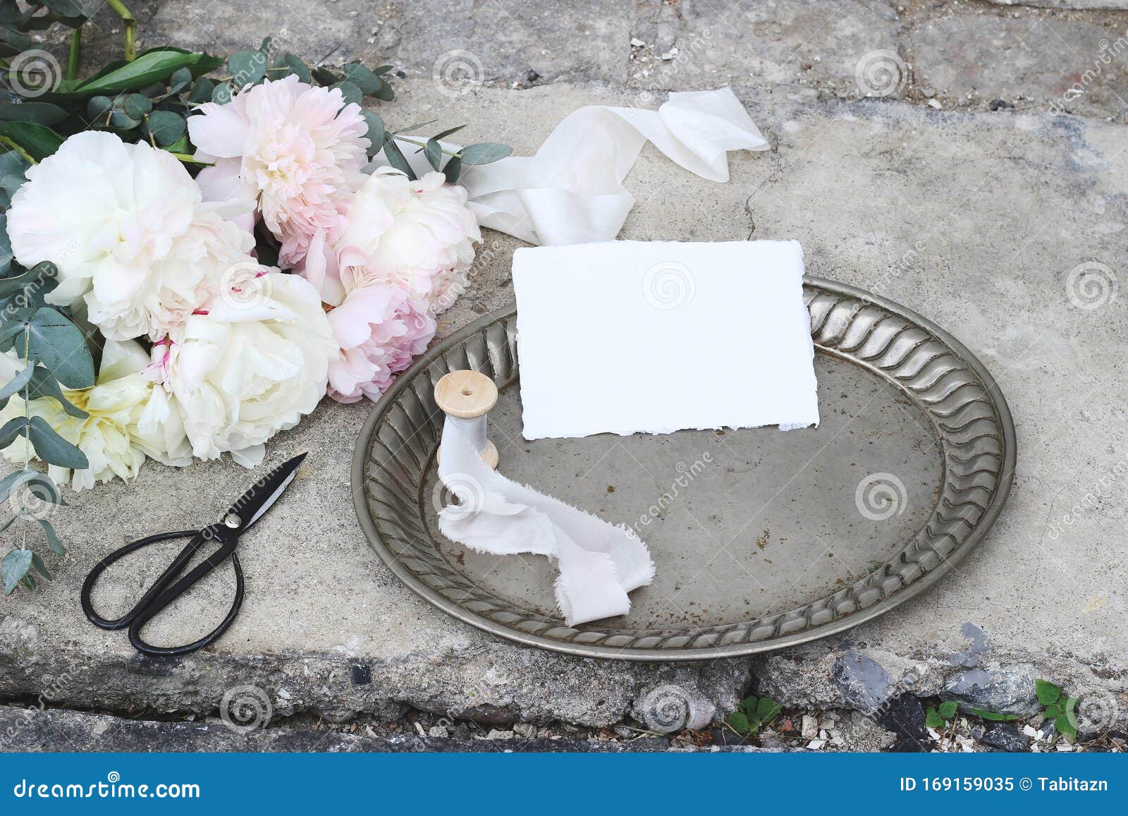 Download Feminine Wedding Still Life Composition With Vintage Silver Tray, Old Scissors And Silk Ribbons ...