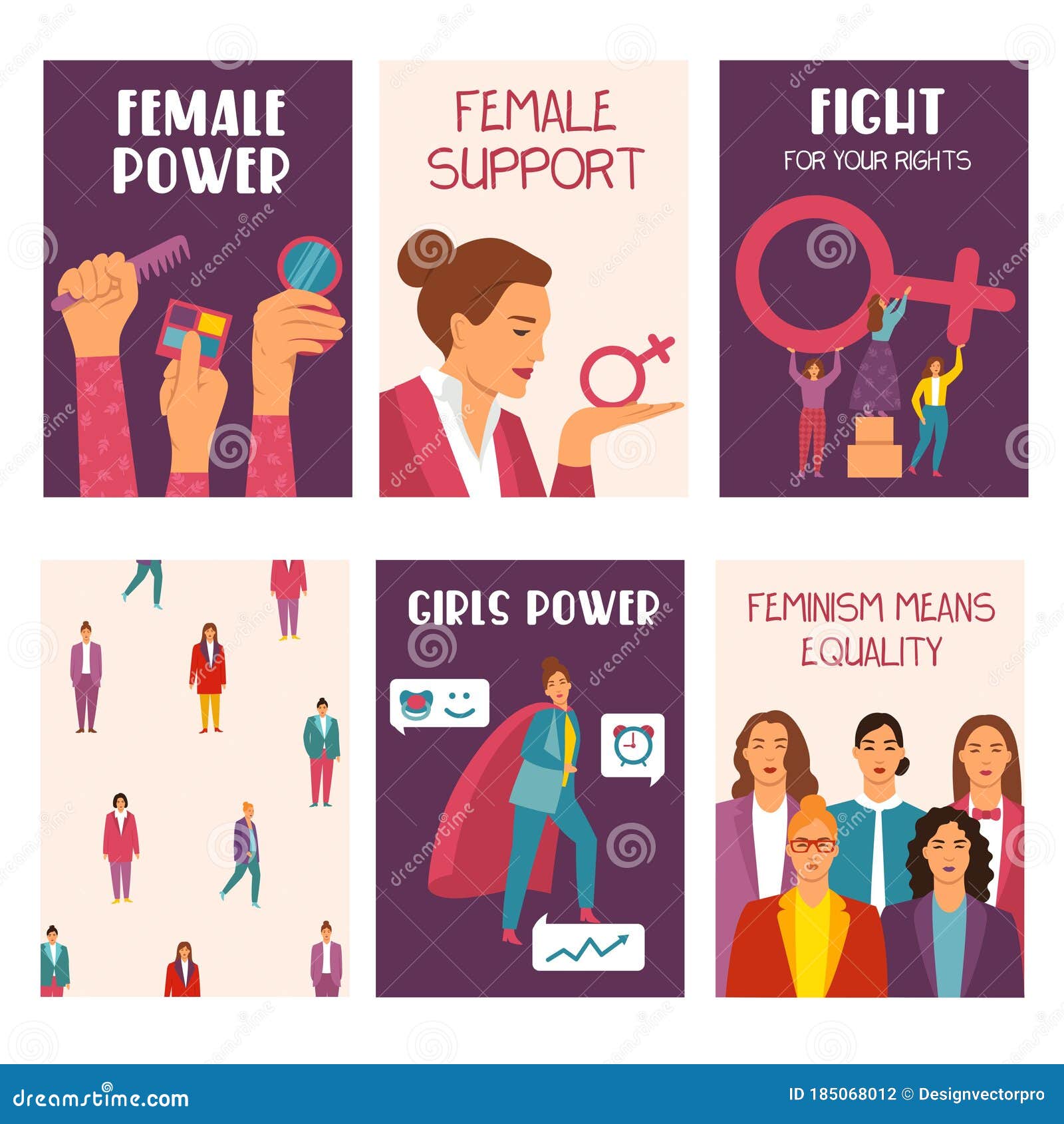 feminism movement cards collection on white background