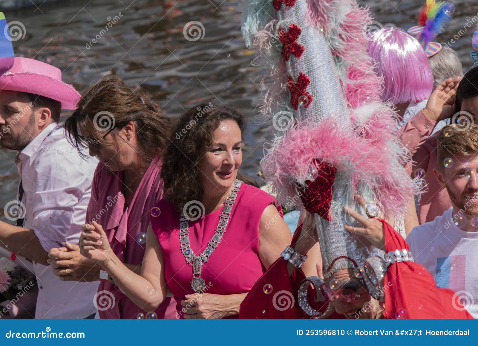 Femke Halseman On The Gemeente Amsterdam Boat At The Gaypride Canal Parade With Boats At