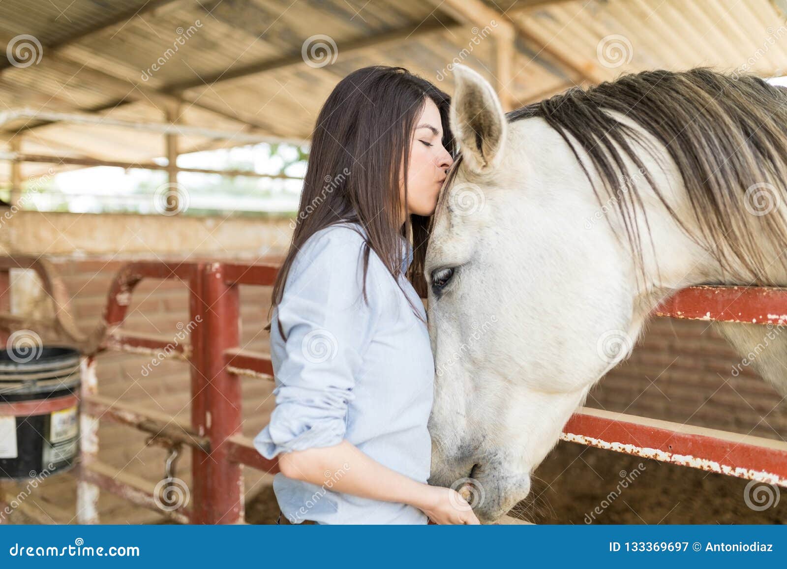 Femme Attirante Donnant à Son Cheval Un Baiser Image stock - Image du  herbivore, grange: 133369697