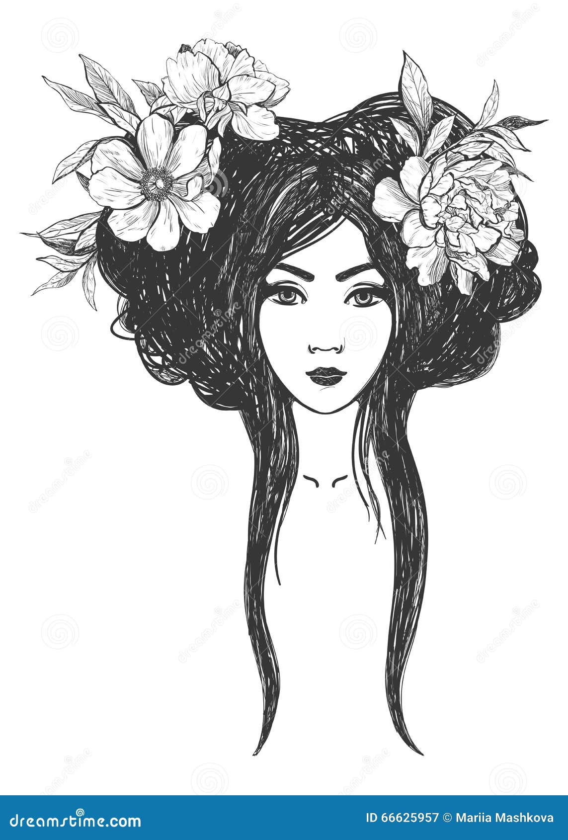 Femme Avec Des Fleurs Art De Tatouage Livres De Coloriage Libre de droits