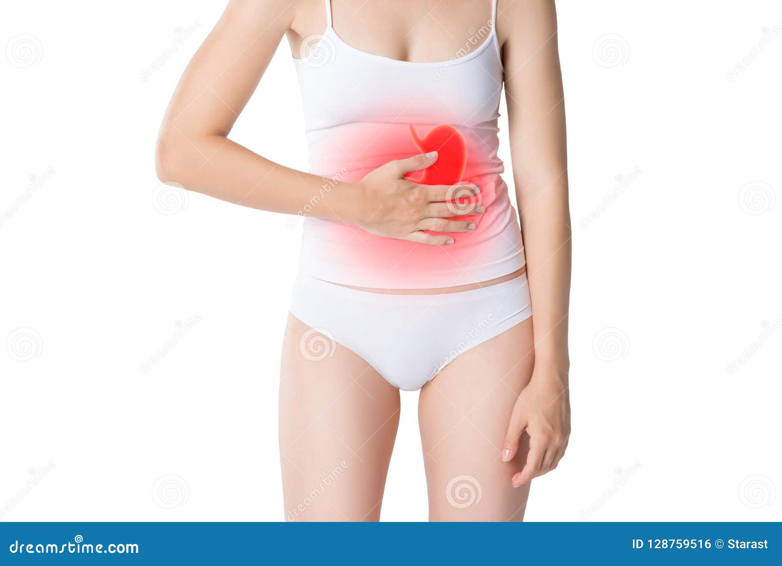 Femme Avec Douleur Abdominale Mal De Ventre D Isolement Sur Le Fond