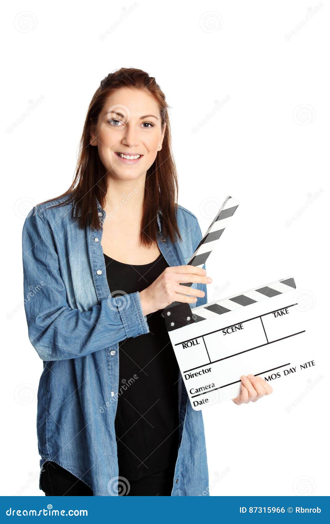 Femme Avec L'ardoise De Film Photo stock Image du beau, brune 87315966