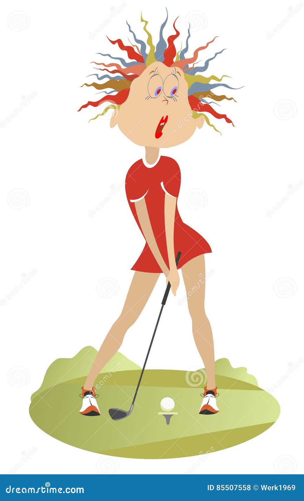 Femme Comique Jouant Le Golf Illustration De Vecteur
