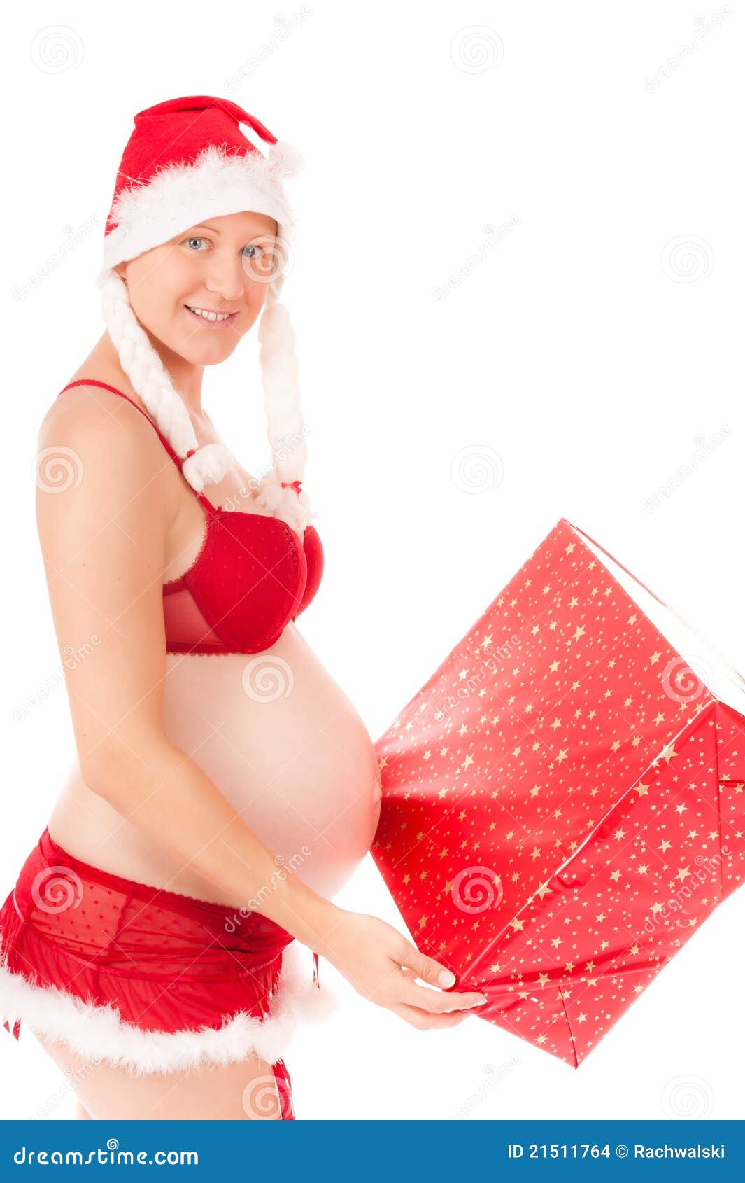 Femme Enceinte Sexy Comme Père Noël Photo stock - Image du cadeau