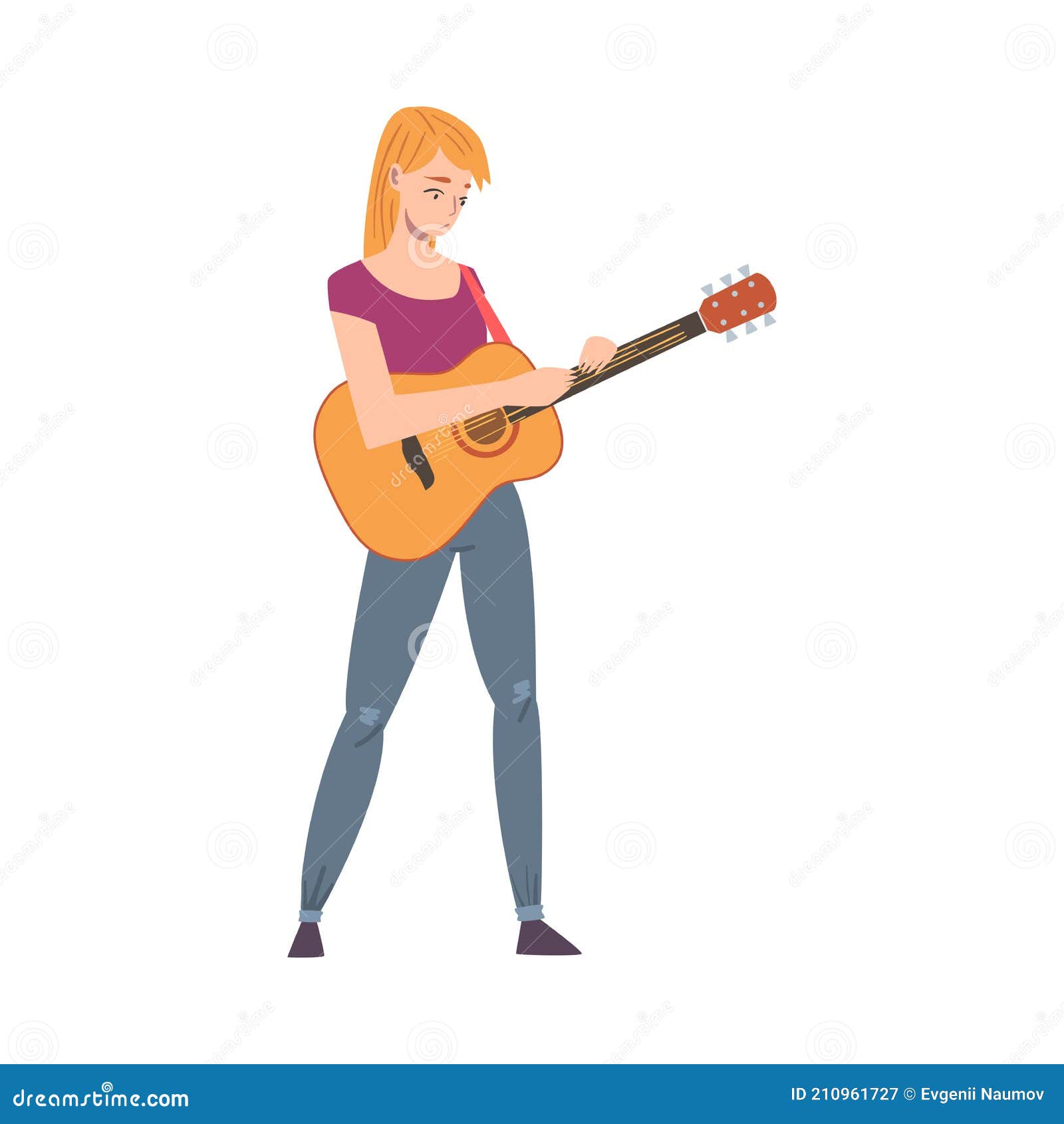 une fille en jouant un acoustique guitare. une femelle guitariste. la  musique instruments joueur illustrations. 20949411 Art vectoriel chez  Vecteezy