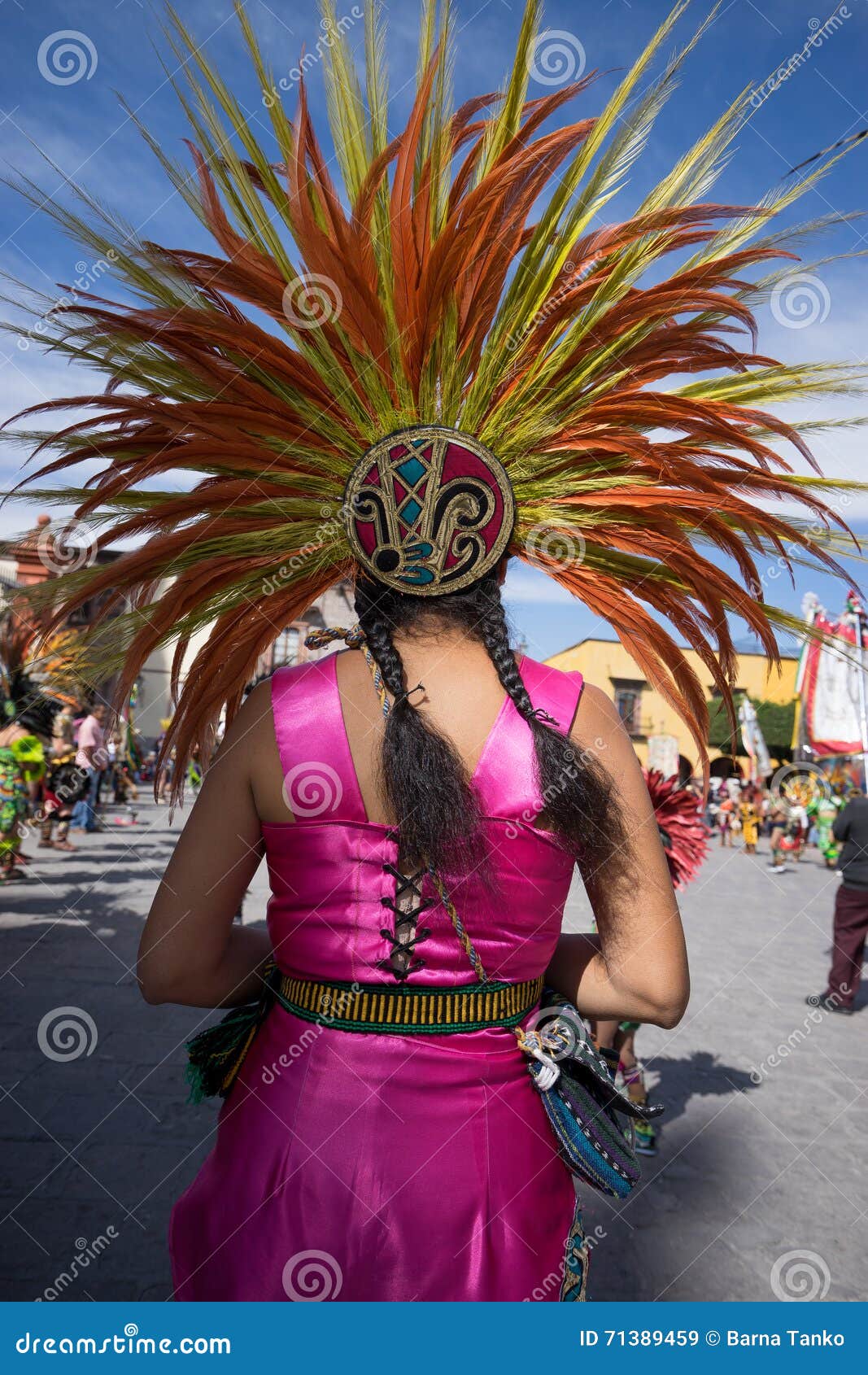 Femme En Costume Coloré Avec Une Coiffe Colorée Et Une Coiffe Colorée  Carnaval