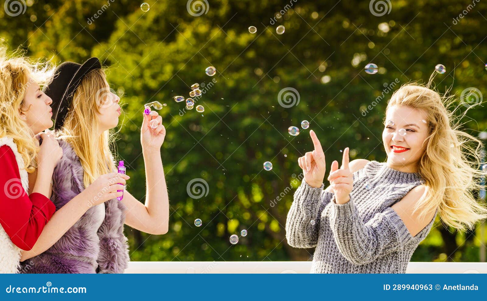 Femmes Souffler Des Bulles De Savon S'amuser Image stock - Image du  amusement, amis: 289940963