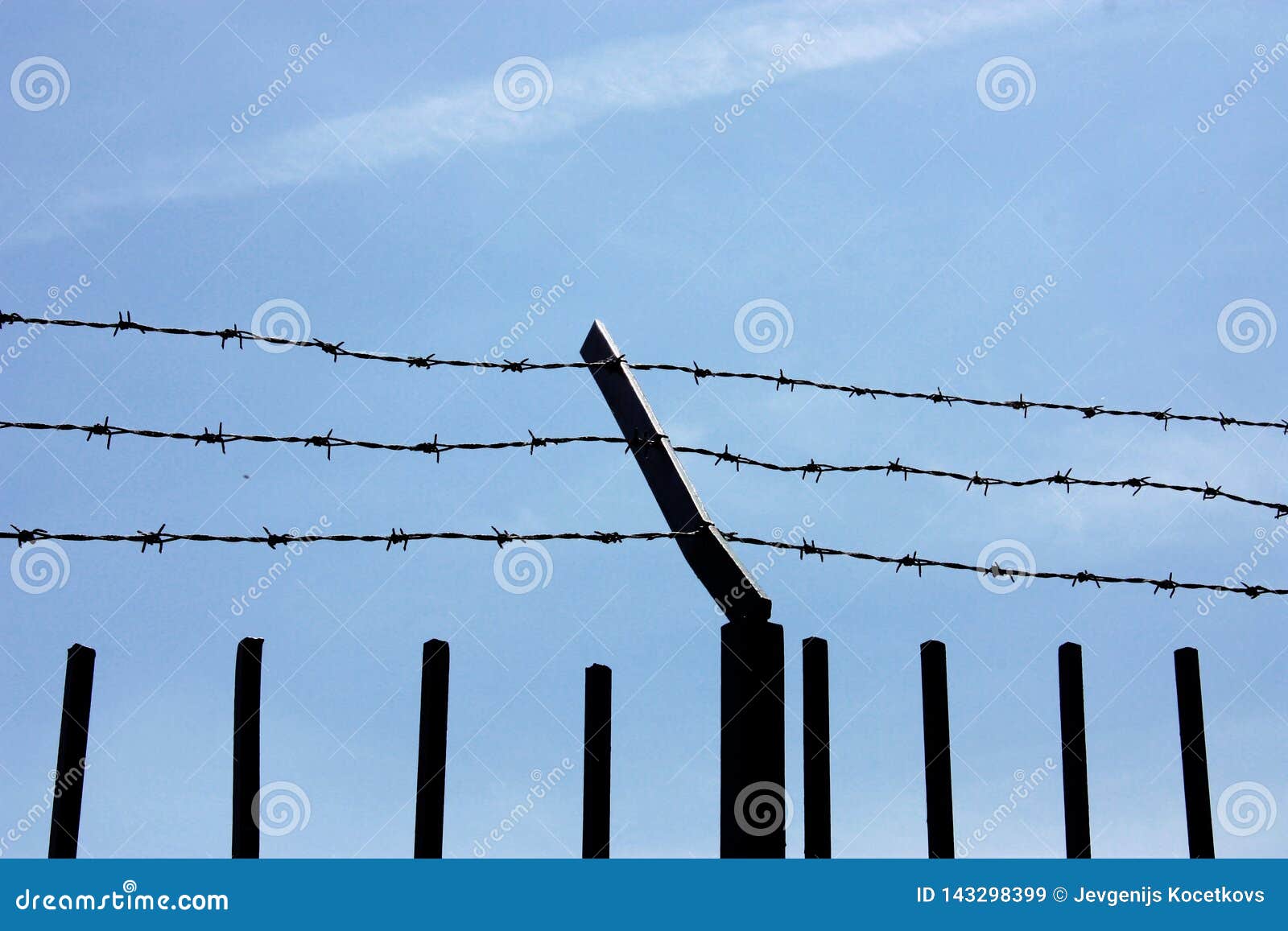 Fence With Barbed Wire Against The Blue Sky. Symbol Of Freedom Of ...
