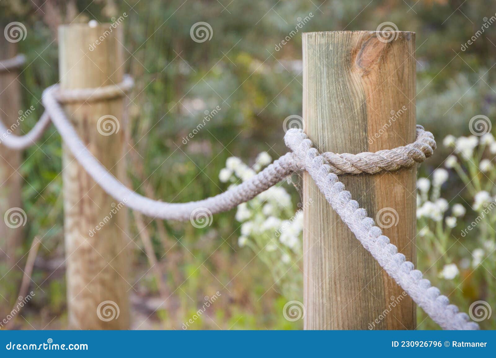 Fence Made of Rope and Wooden Pole in Park Stock Photo - Image of footpath,  trail: 230926796