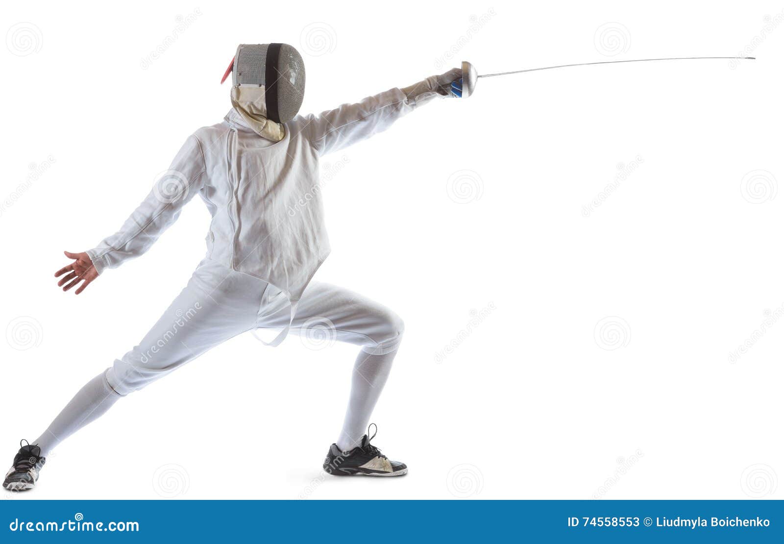 Fencing Athlete Wins the Competition Isolated in White Background Stock