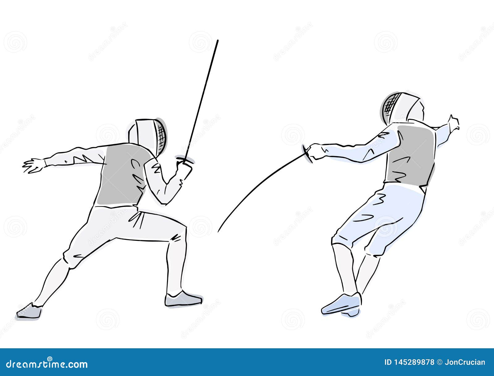 Fencing Championship. Fencers At Tournament. Colorful Drawing. Stock