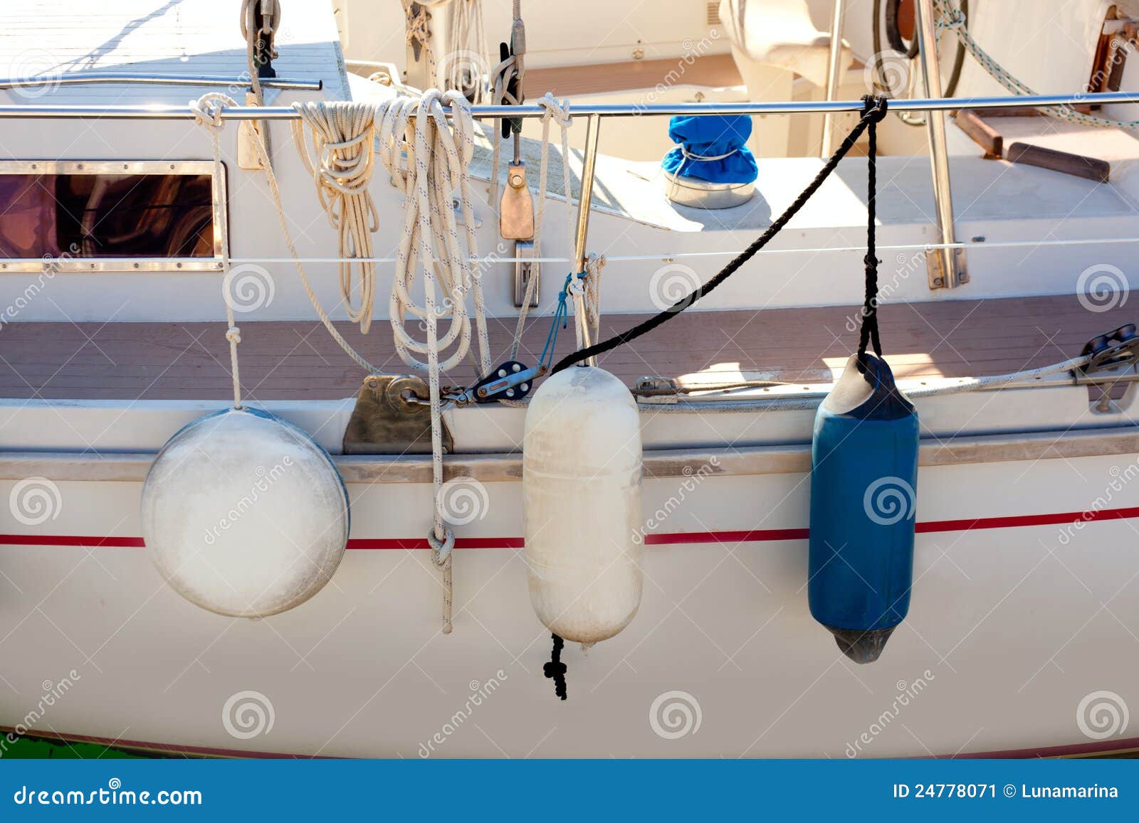Fender Buoys on Sailboat Side with Ropes Stock Image Image of classic