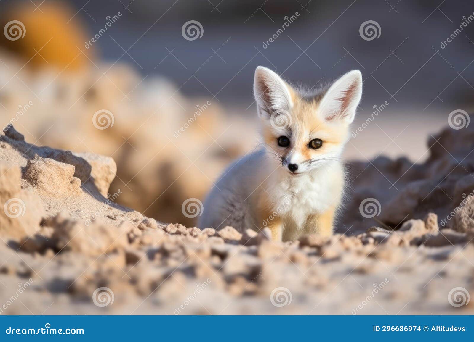 Fennec Fox Searching for Food in a Desert Setting Stock Photo Image