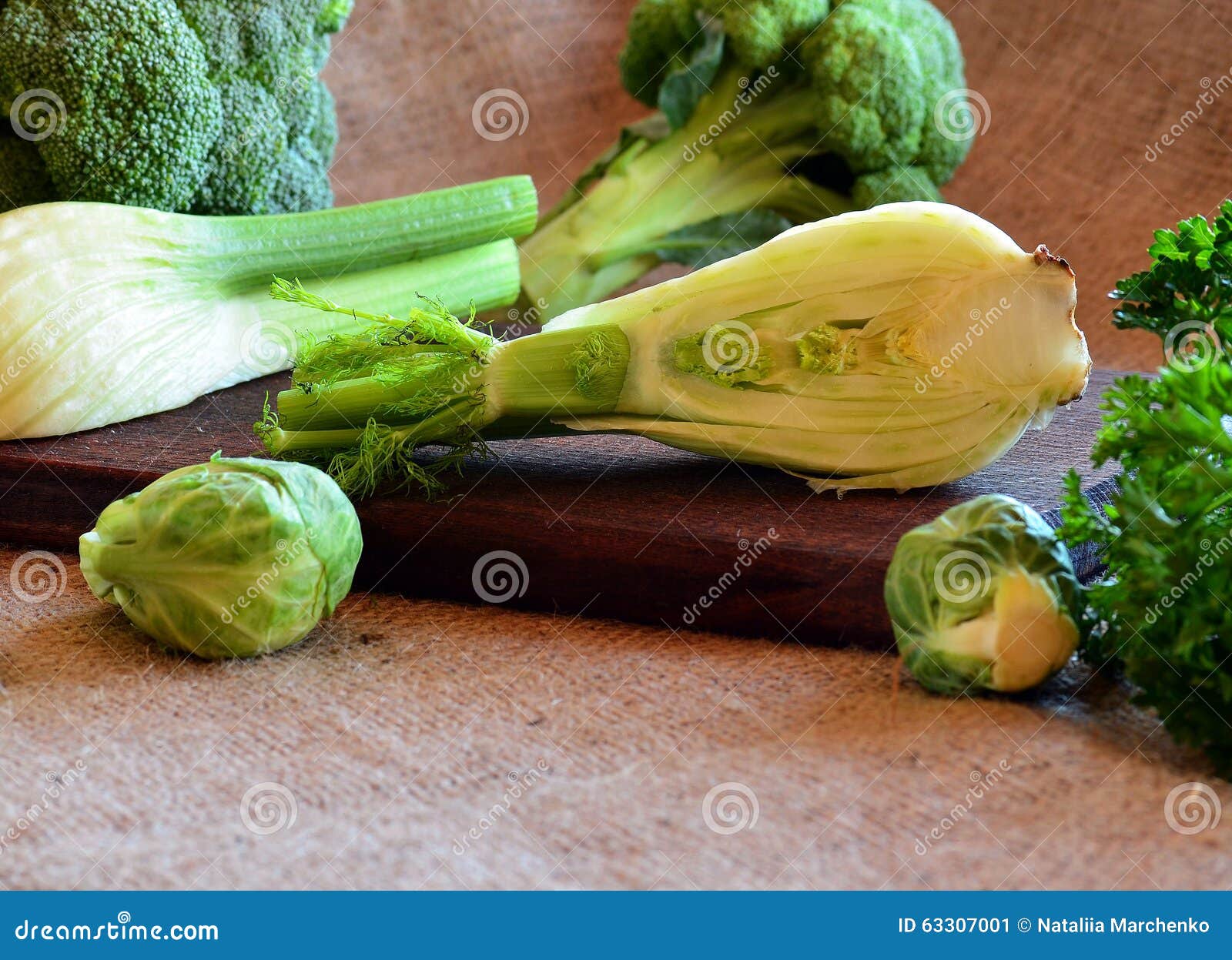 Fennel, Broccoli and Kohlrabi on the Kitchen Board Stock Image Image