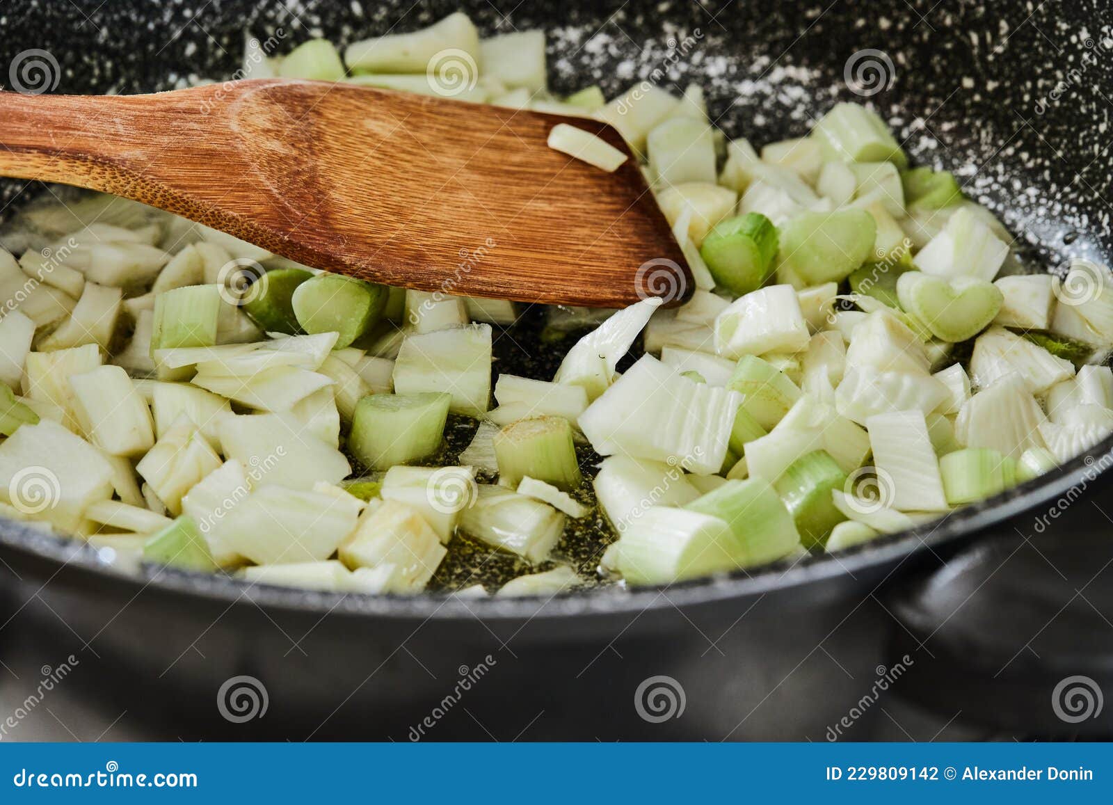 Fennel is Fried in Pan for Recipe in the Kitchen Stock Photo Image of