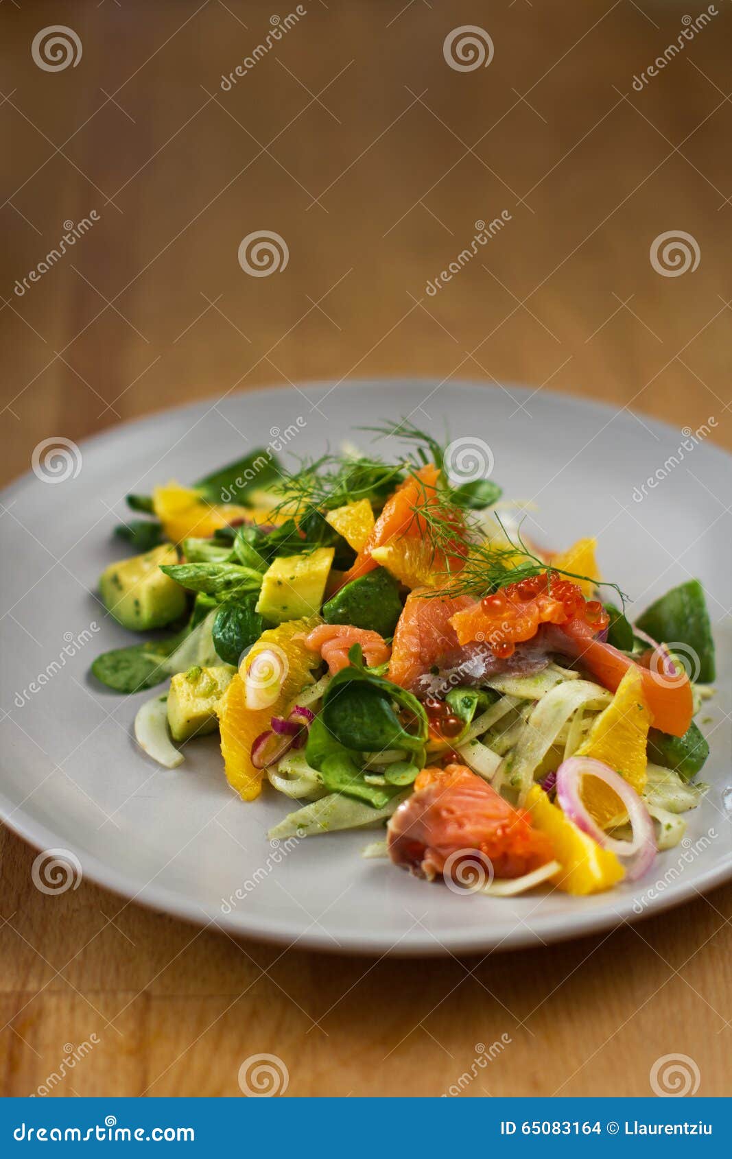 Fennel Salad with Smoked Salmon, Orange and Avocado Stock Photo - Image ...