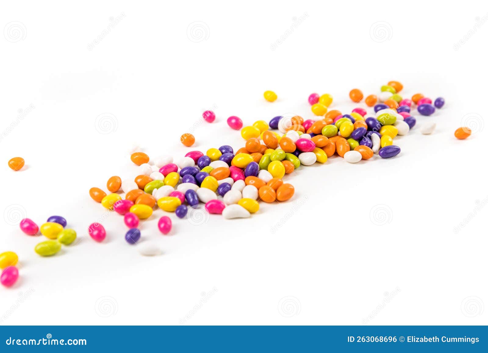 Fennel Seed Candy Narrow Strip Over White Top Down View Stock Photo